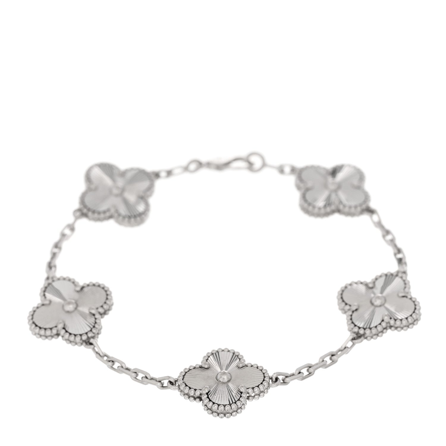 Van Cleef & Arpels 18K White Gold 5 Motifs Guilloche Vintage Alhambra Bracelet 1 of 4