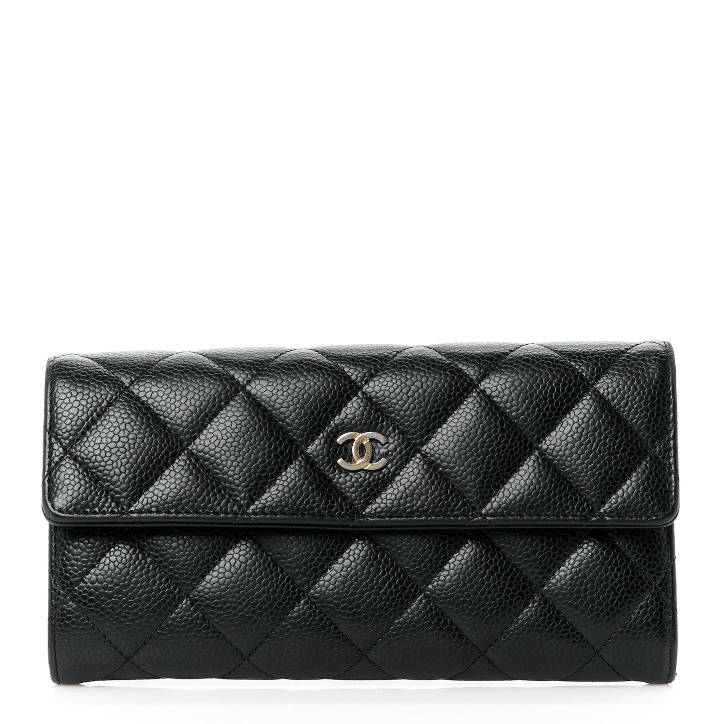 Caviar Quilted Long Flap Wallet Black