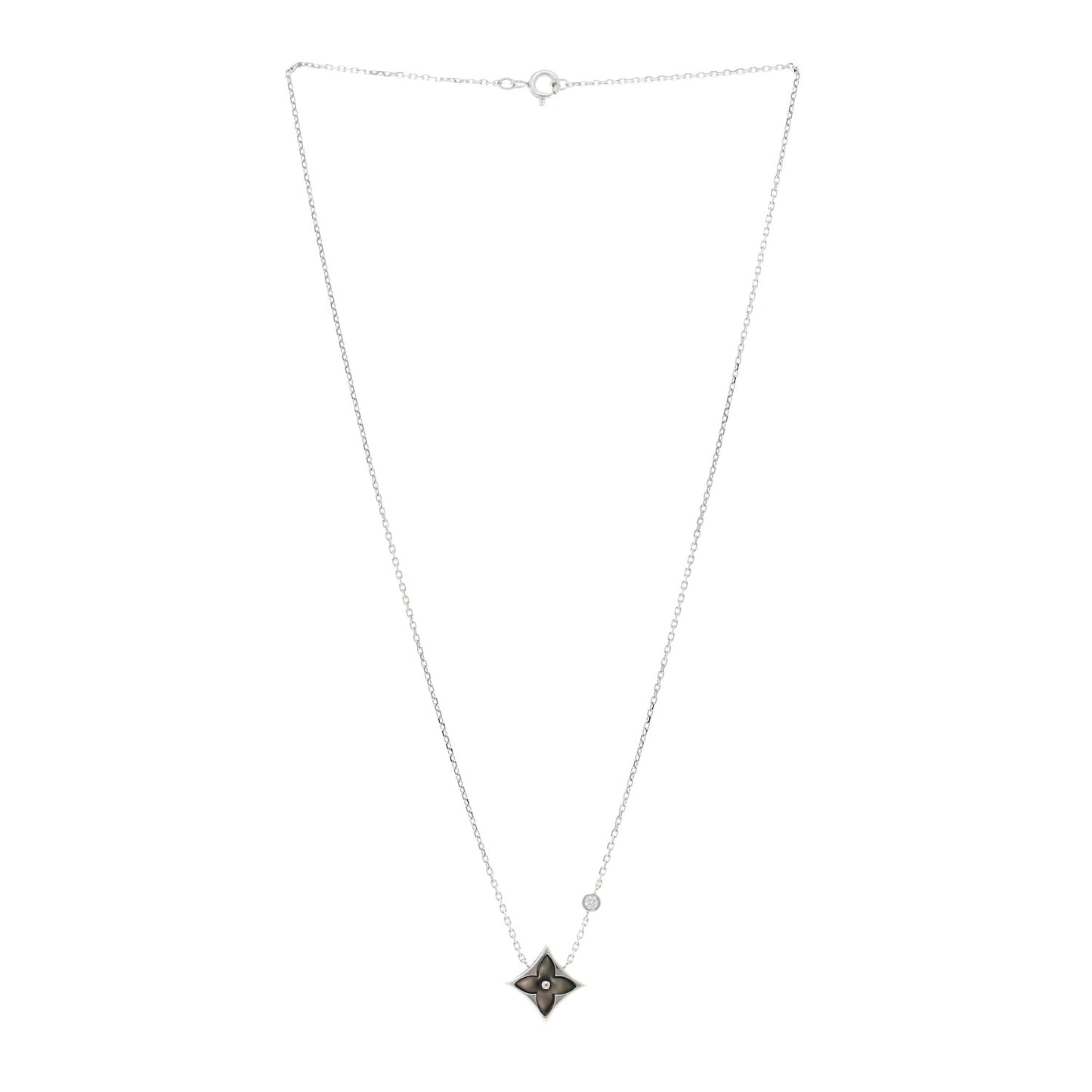 18K White Gold Diamond Grey Mother of Pearl Color Blossom BB Star Pendant Necklace