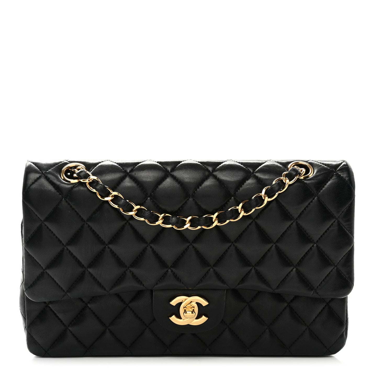 Lambskin Quilted Medium Double Flap Black