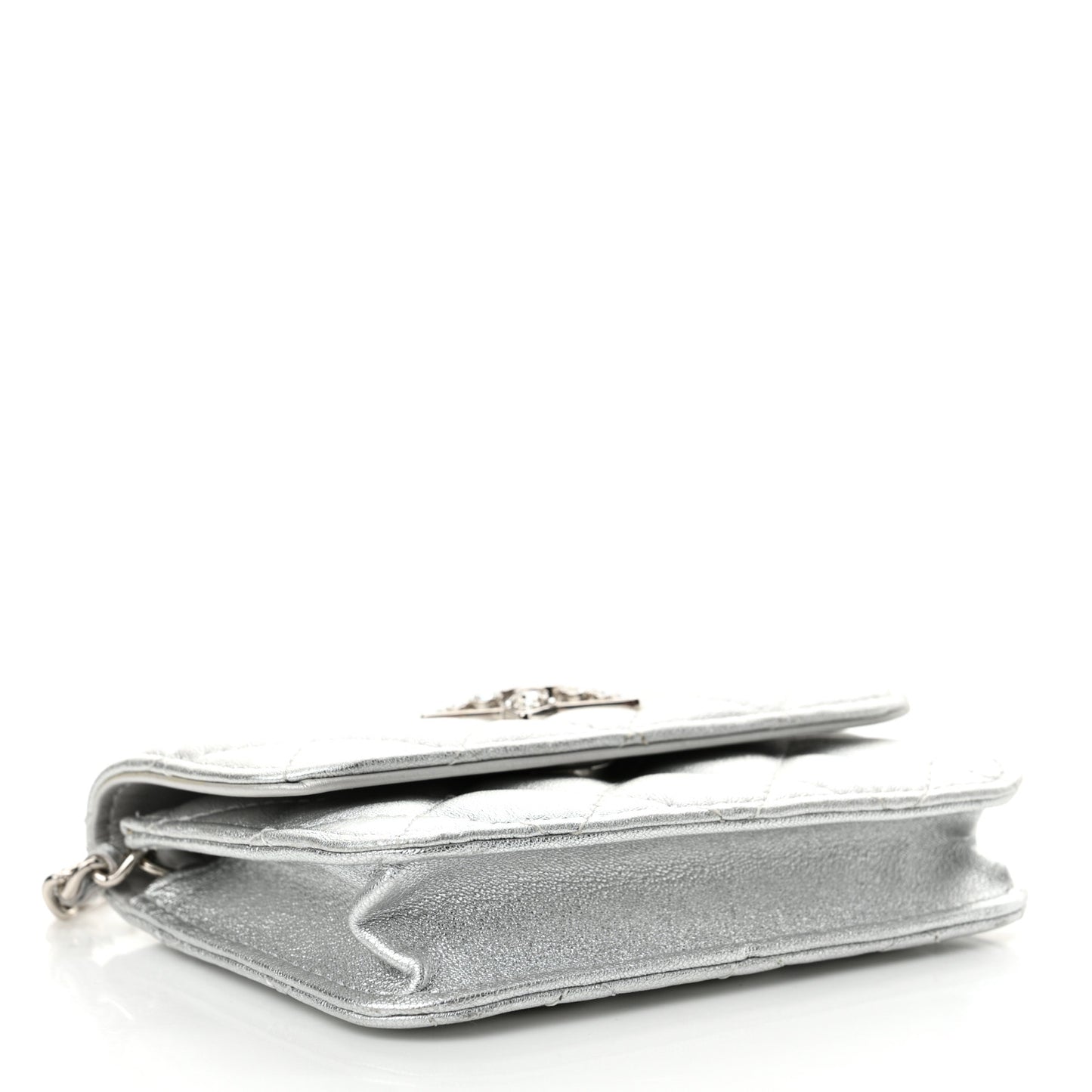 Metallic Lambskin Crystal Quilted Star Chain Belt Bag Silver
