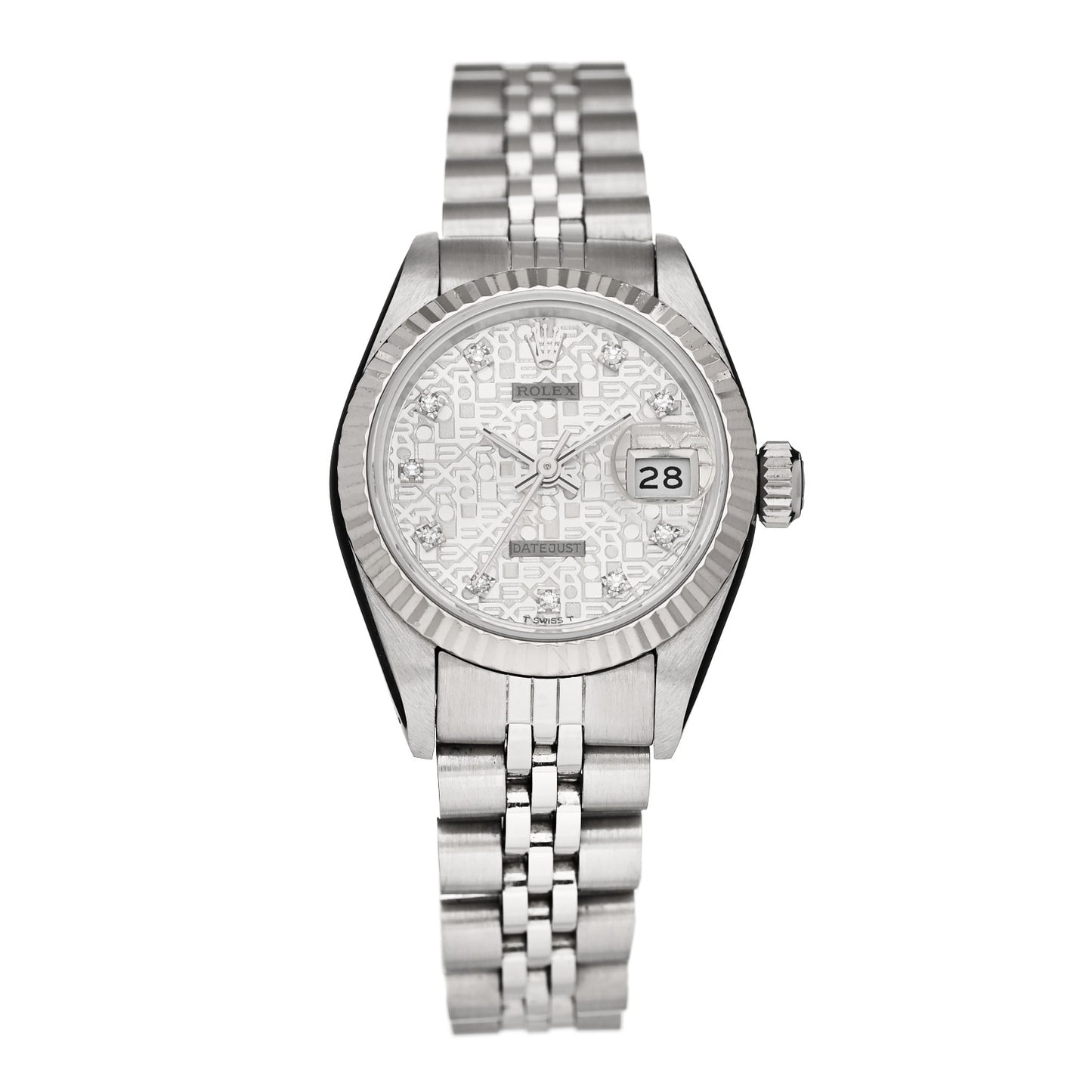 Stainless Steel 18K White Gold Diamond 26mm Oyster Perpetual Datejust Watch Silver Jubilee 69174