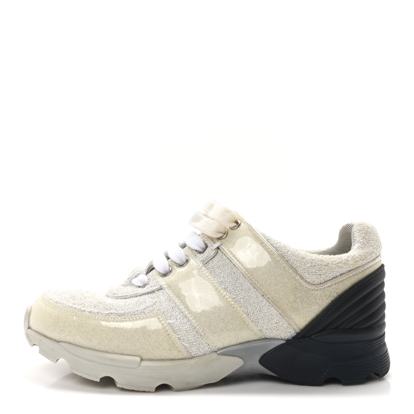 Iridescent Terry Cloth PVC Calfskin Sneakers 38.5 Silver