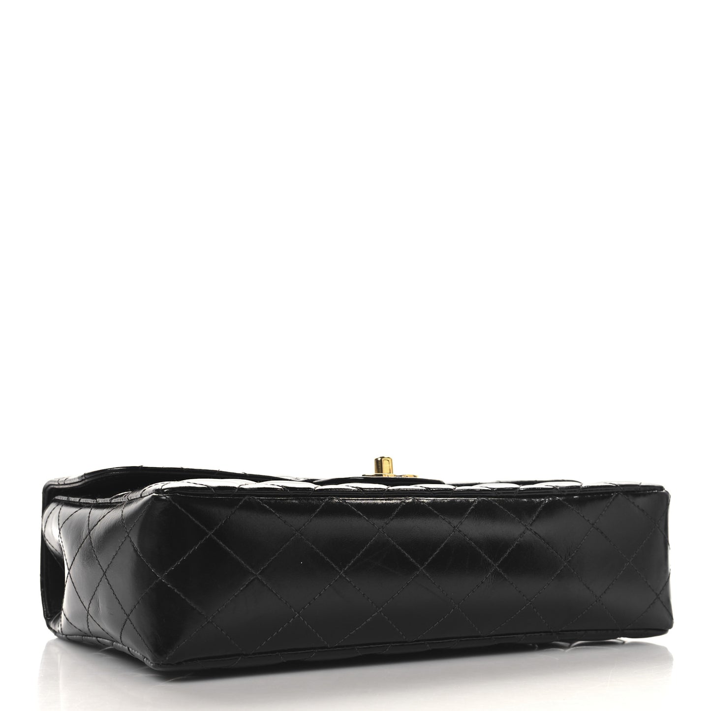 Patent Quilted Medium Rectangular Kelly Flap Bag Black