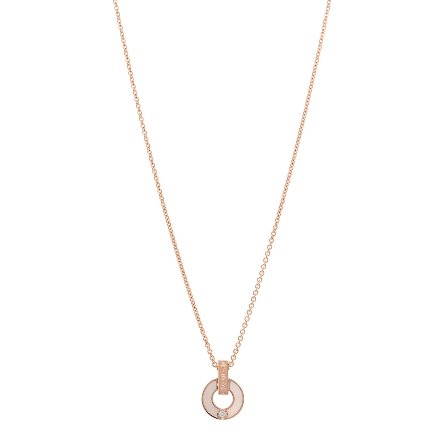 18K Rose Gold Diamond Mother of Pearl Openwork Pendant Necklace