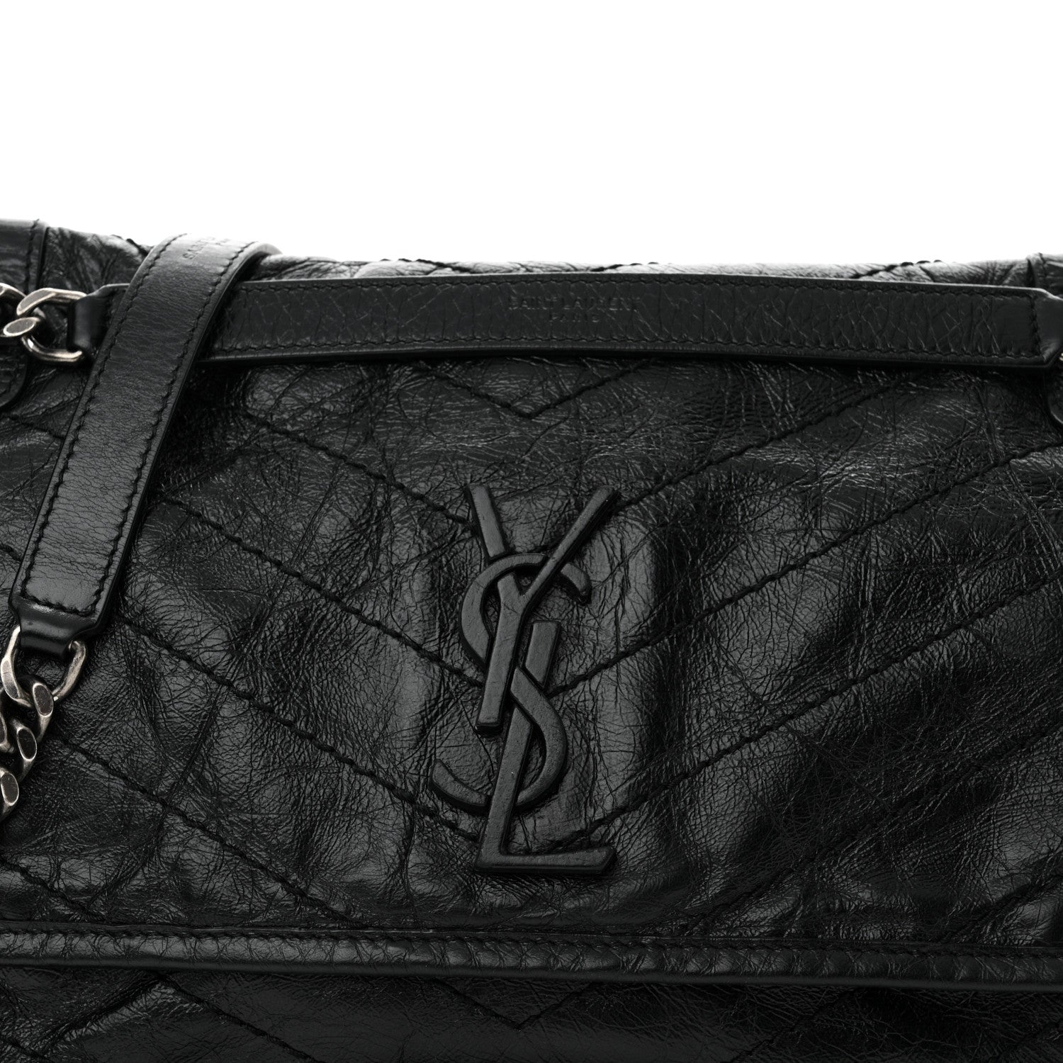 Saint Laurent Crinkled Calfskin Matelasse Monogram Medium Niki Chain Satchel Black 8 of 13