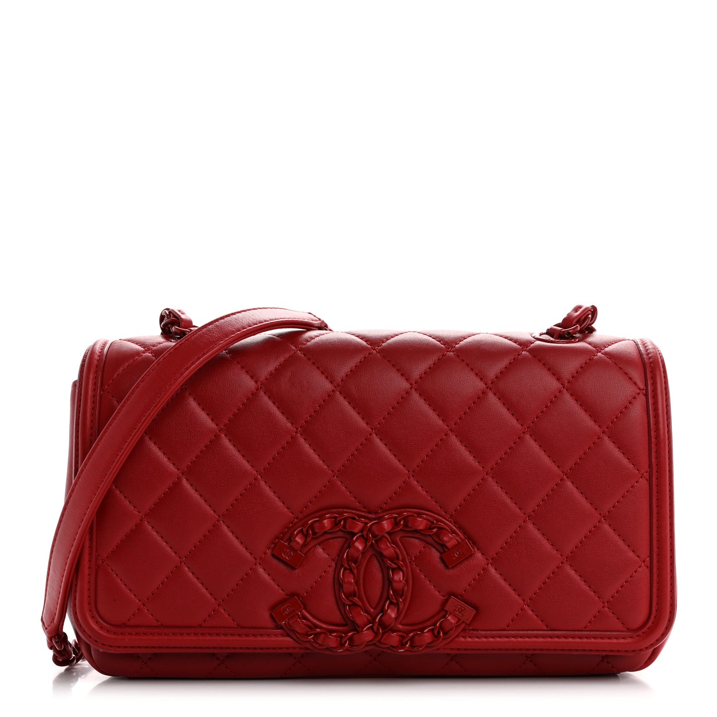 Calfskin Quilted Medium CC Filigree Flap Red