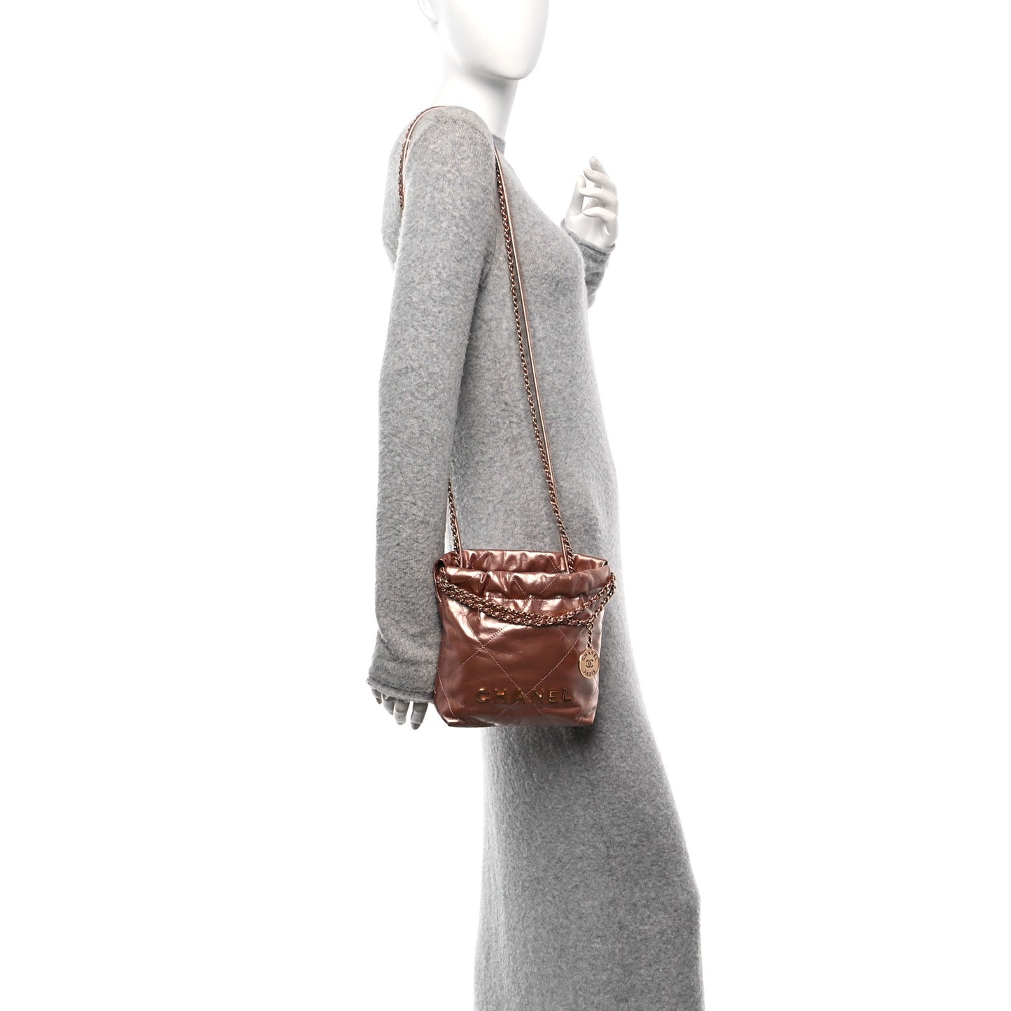 Metallic Calfskin Quilted Mini Chanel 22 Copper