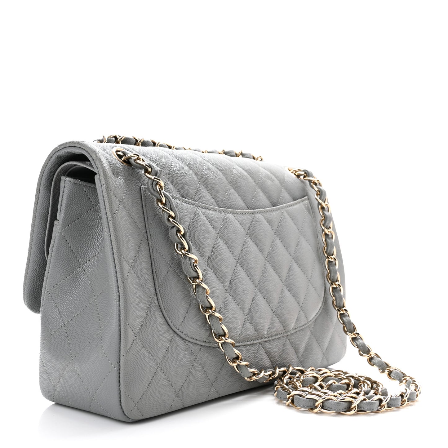 Caviar Quilted Jumbo Double Flap Grey
