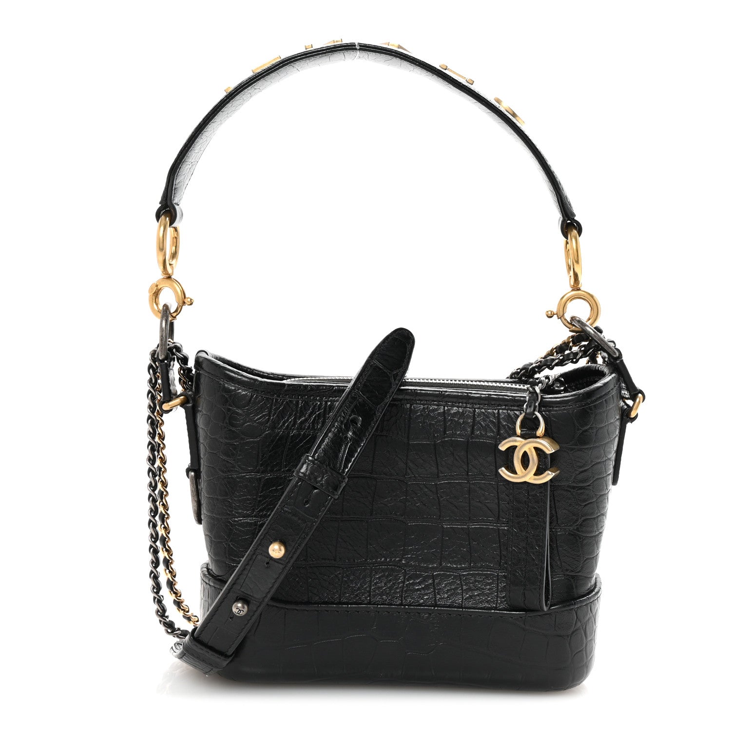 Chanel Calfskin Crocodile Embossed Small Gabrielle Cocodile Hobo