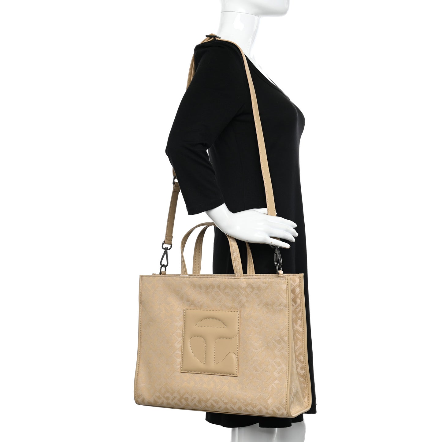 Monogram Jacquard Medium Shopping Bag Cream