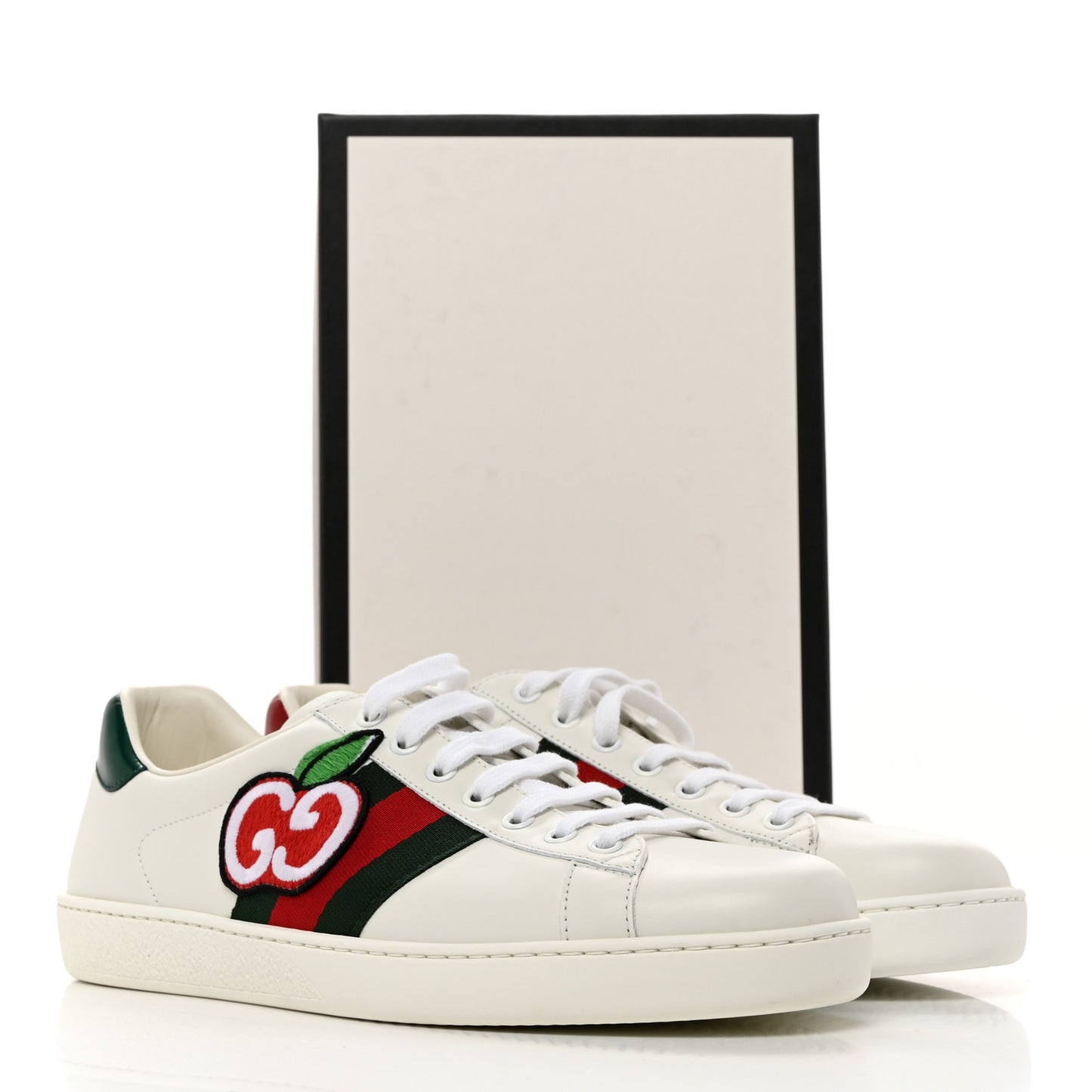 Calfskin Web Apple Embroidered Mens Ace Sneakers 8 White