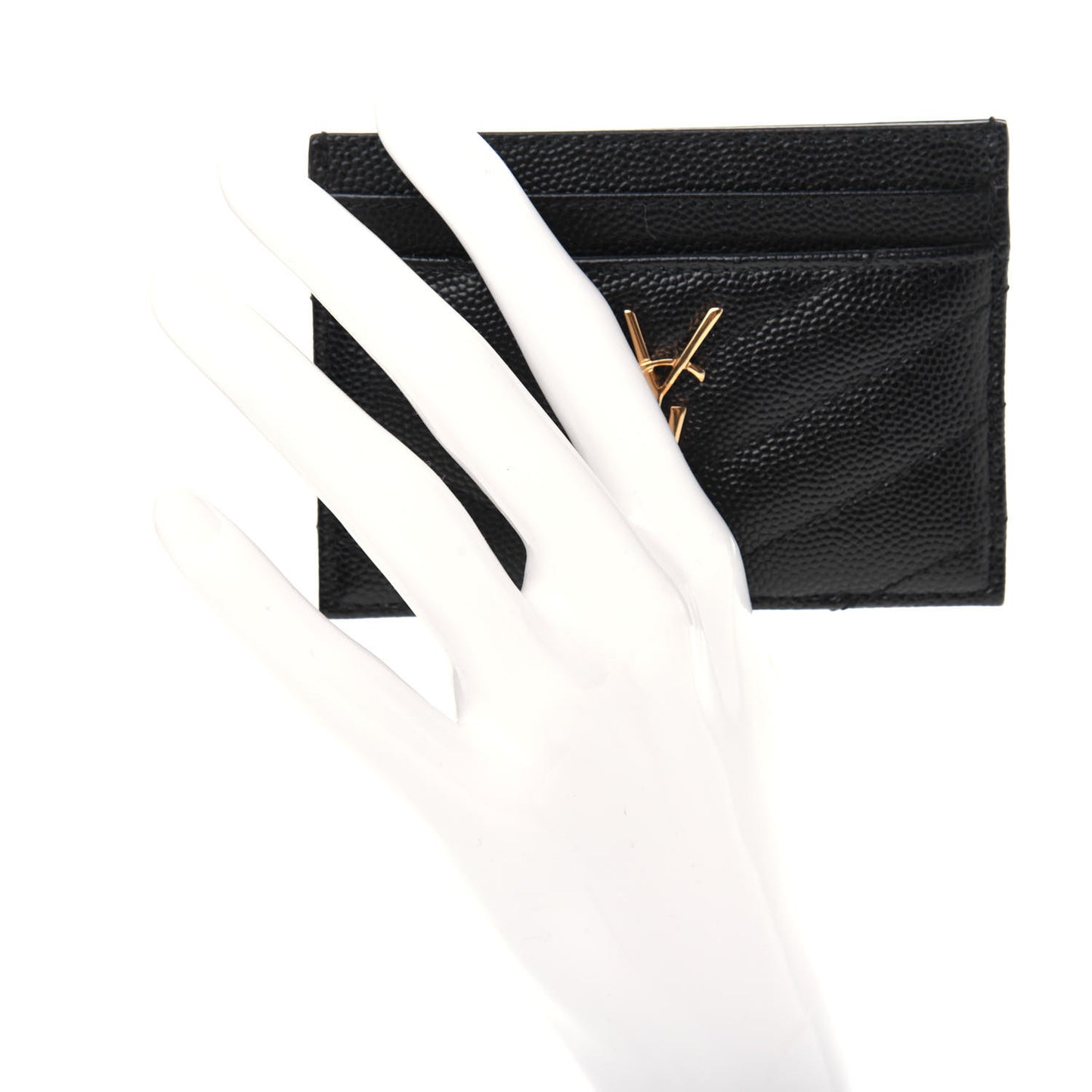 Grain De Poudre Matelasse Chevron Monogram Credit Card Case Black