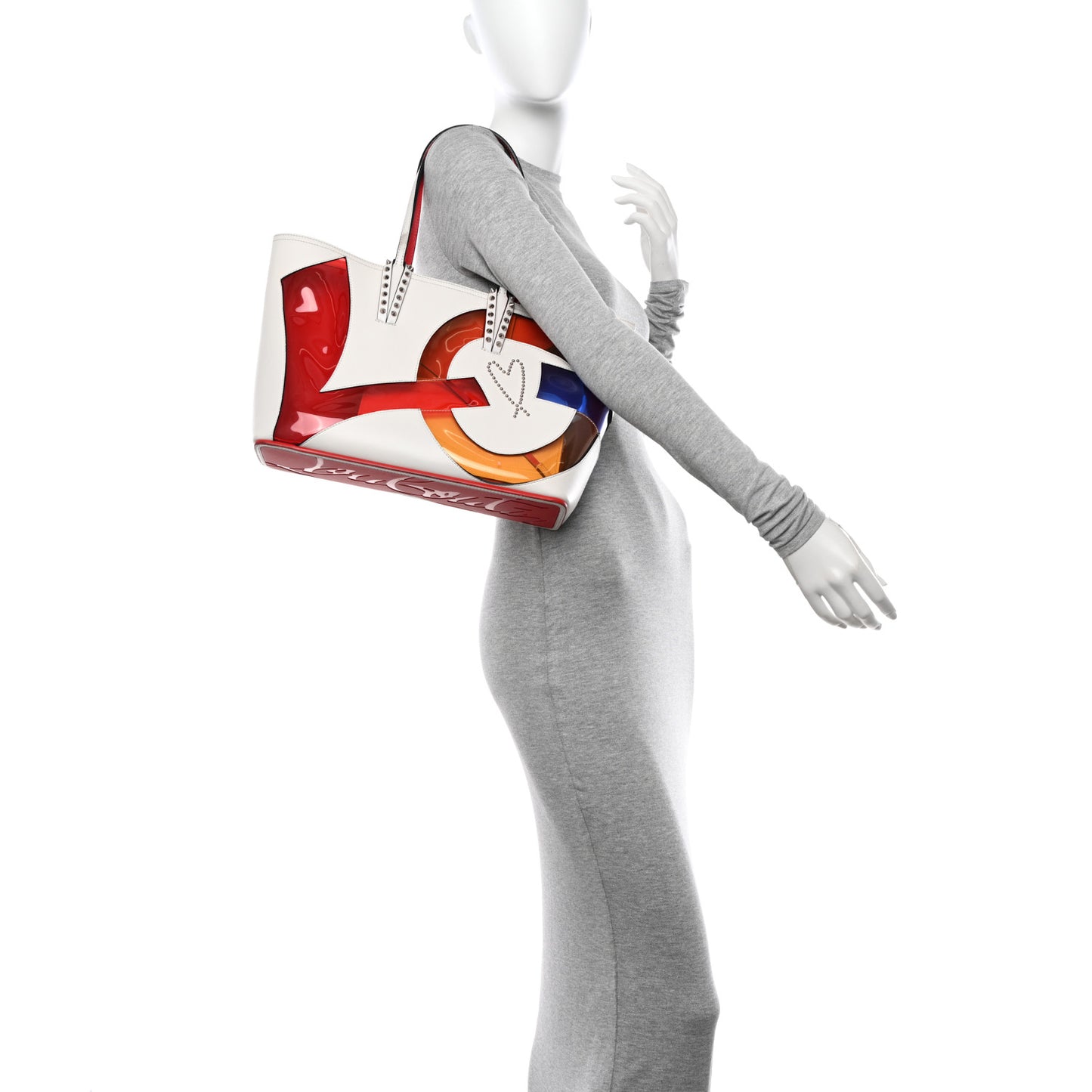 Calfskin PVC Love Spikes East West Cabata Tote Latte Multicolor