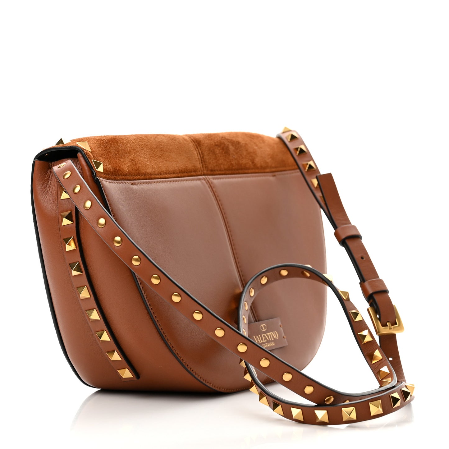 Suede Calfskin Rockstud Halfmoon Saddle Bag Selleria