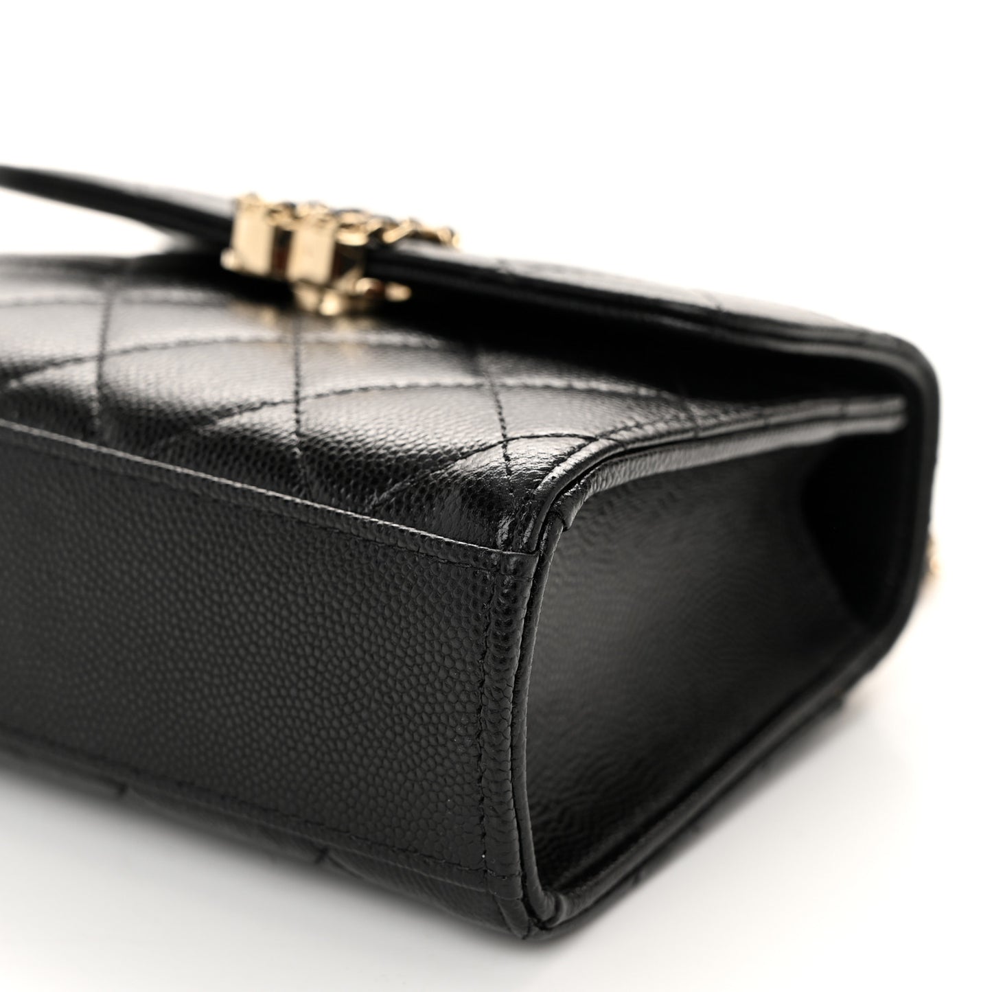 Caviar Quilted Double Chain Top Handle Flap With Chain Black