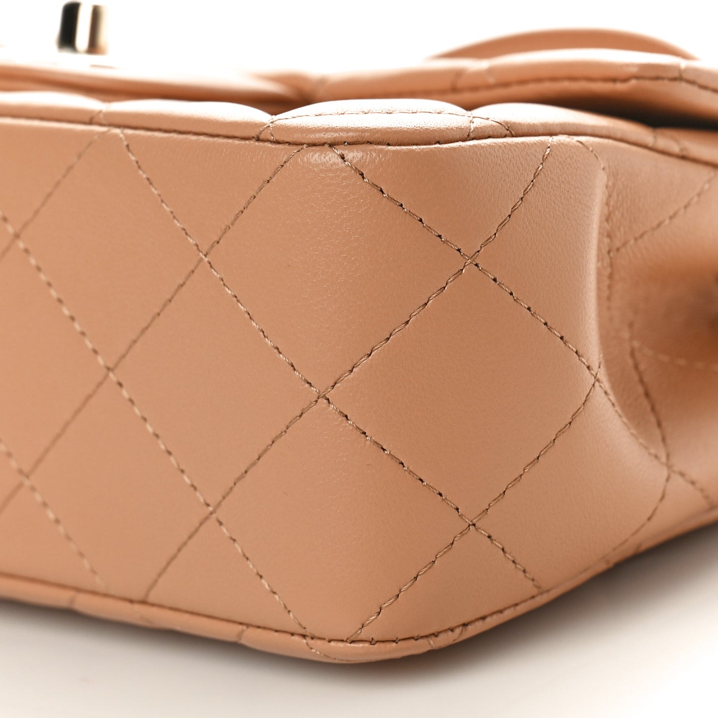 Lambskin Quilted Mini Top Handle Rectangular Flap Beige