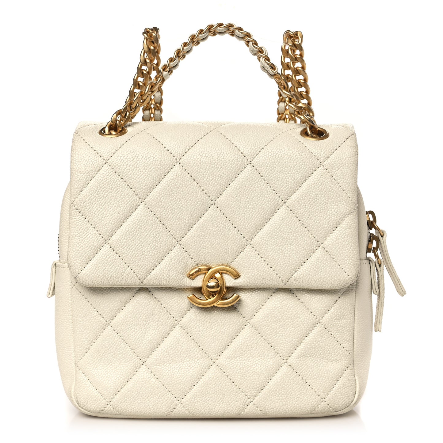 Shiny Caviar Quilted Chain Melody Backpack White