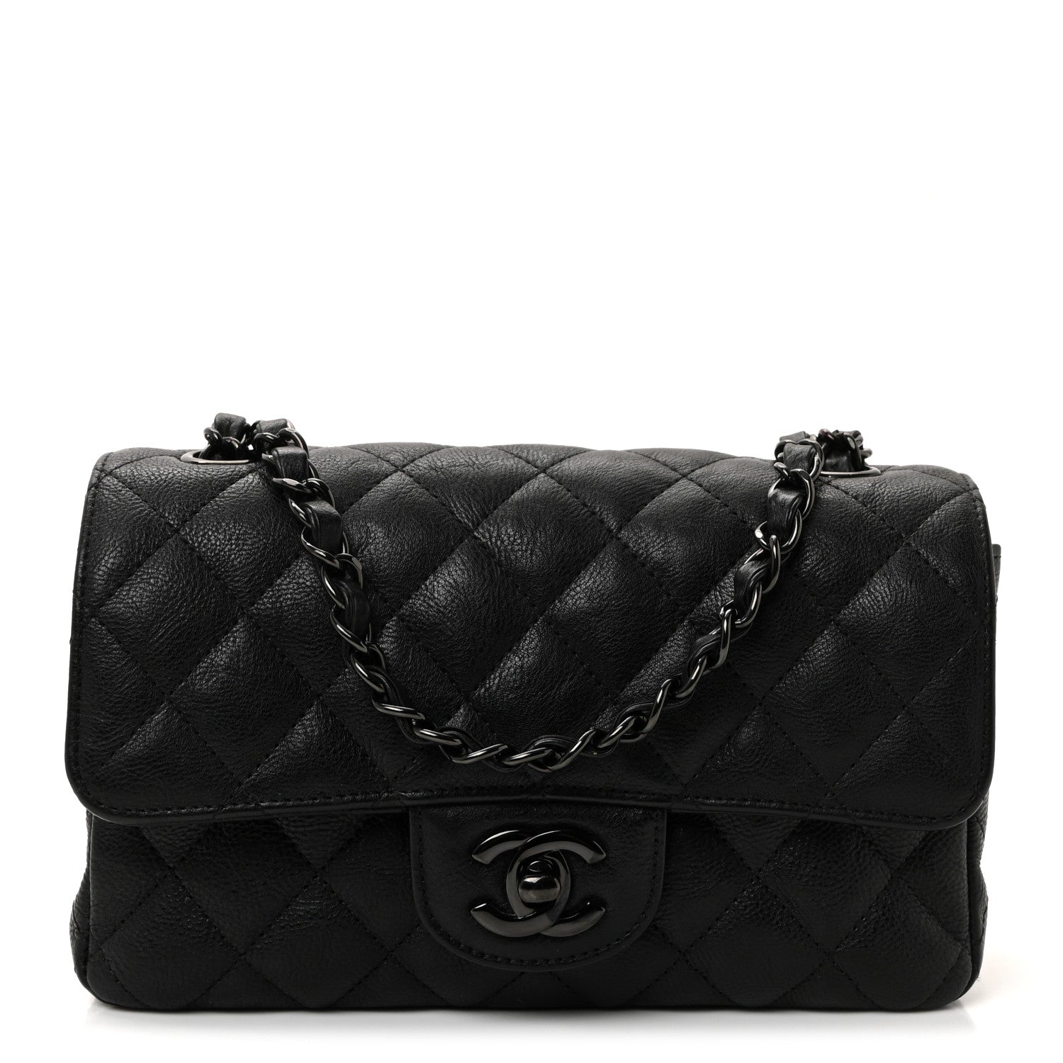 Chanel Crumpled Calfskin Quilted Mini Rectangular Flap So Black