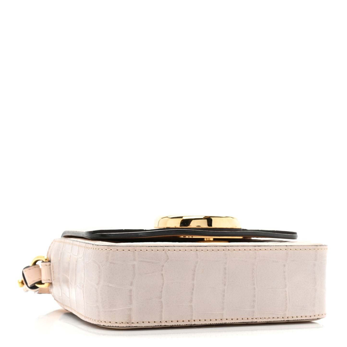Calfskin Crocodile Embossed Mini C Double Carry Milky Cement Pink