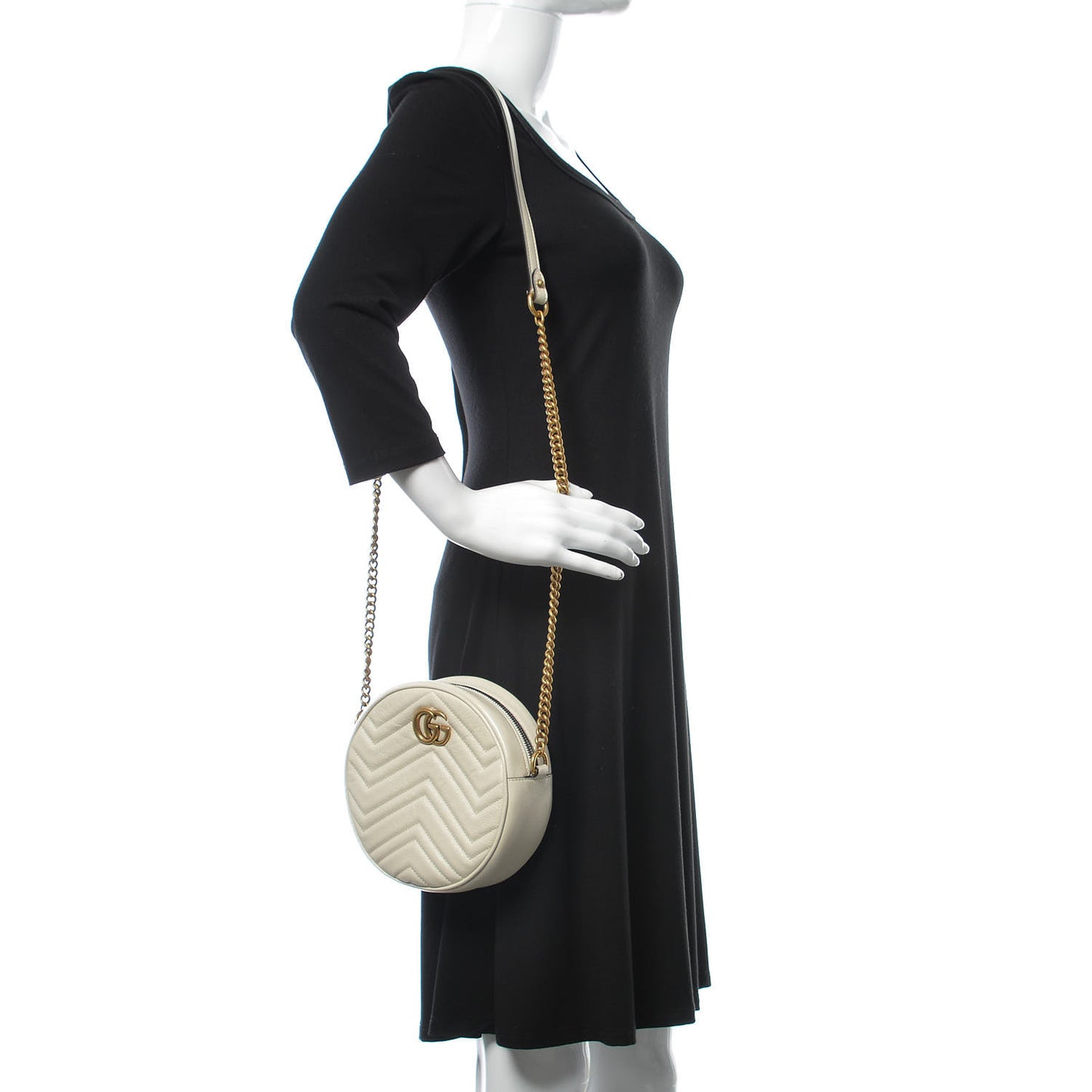 Calfskin Matelasse Mini GG Marmont Round Shoulder Bag White