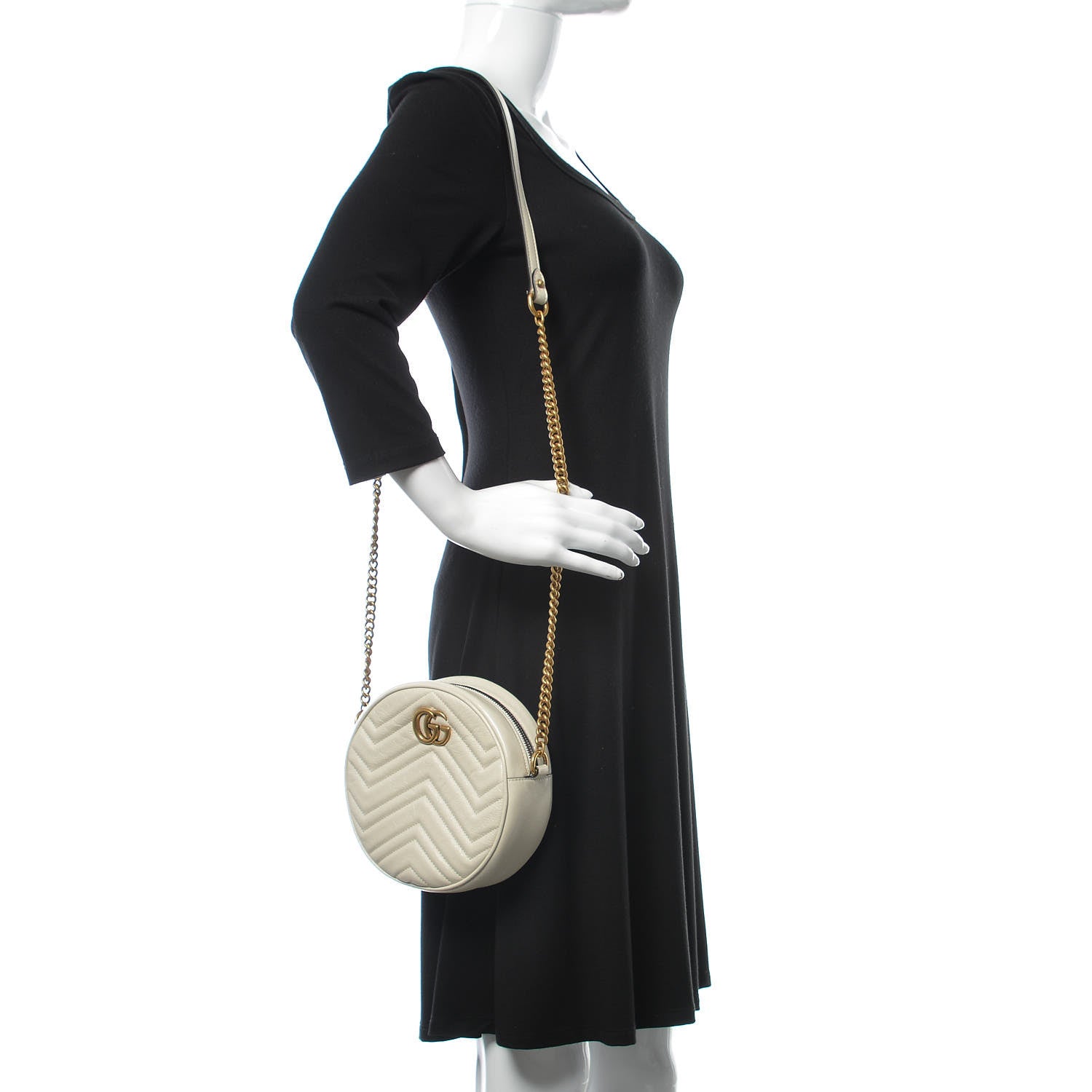 Gucci Calfskin Matelasse Mini GG Marmont Round Shoulder Bag White 2 of 11