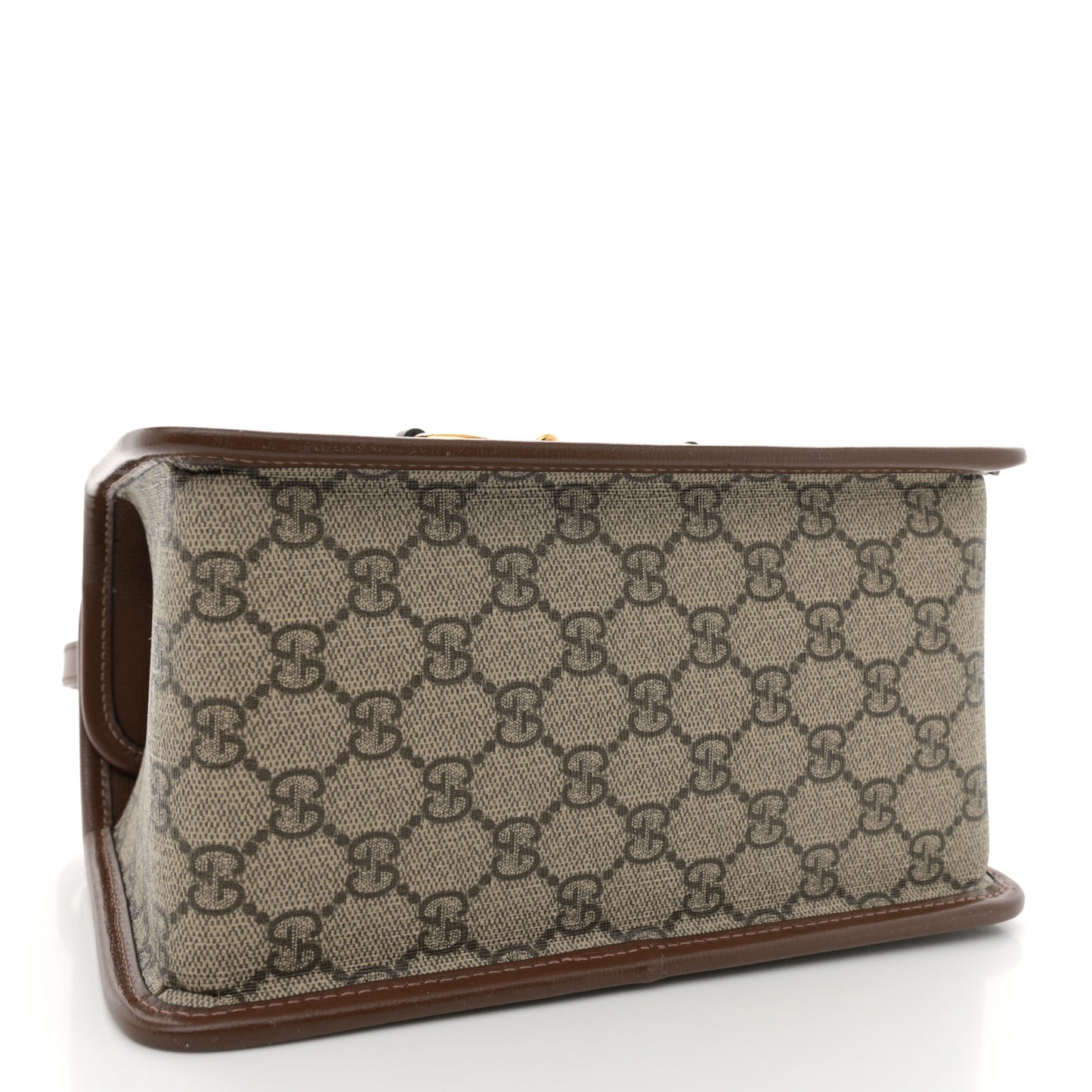 GG Supreme Monogram Azalea Calfskin Mini Horsebit 1955 Foldover Top Handle Bag Beige Ebony Brown Sugar