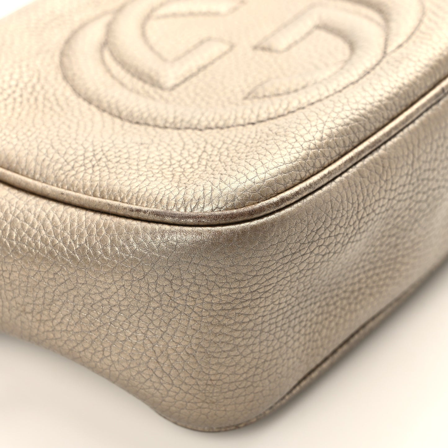 Metallic Pebbled Calfskin Small Soho Disco Bag Golden Beige