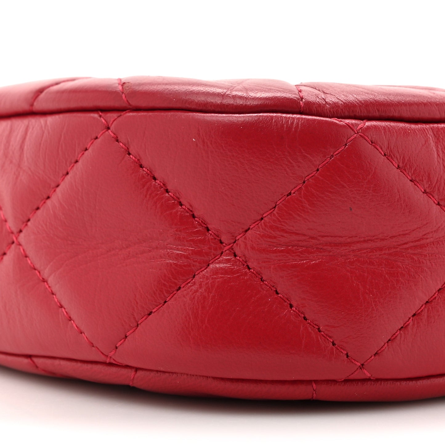 Crumpled Calfskin Quilted Braided CC Small Hobo Red