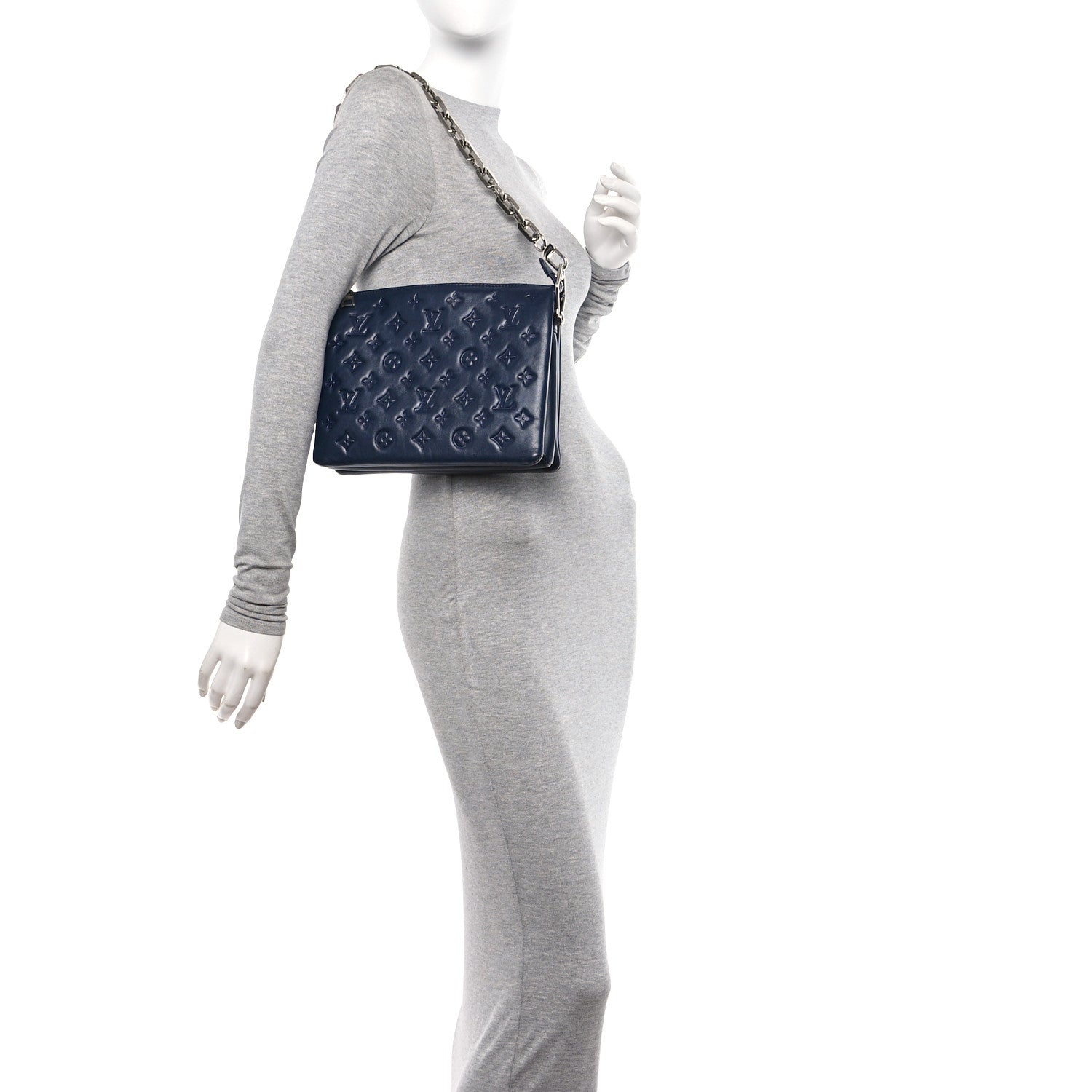 Louis Vuitton Lambskin Embossed Monogram Coussin PM Navy 2 of 9