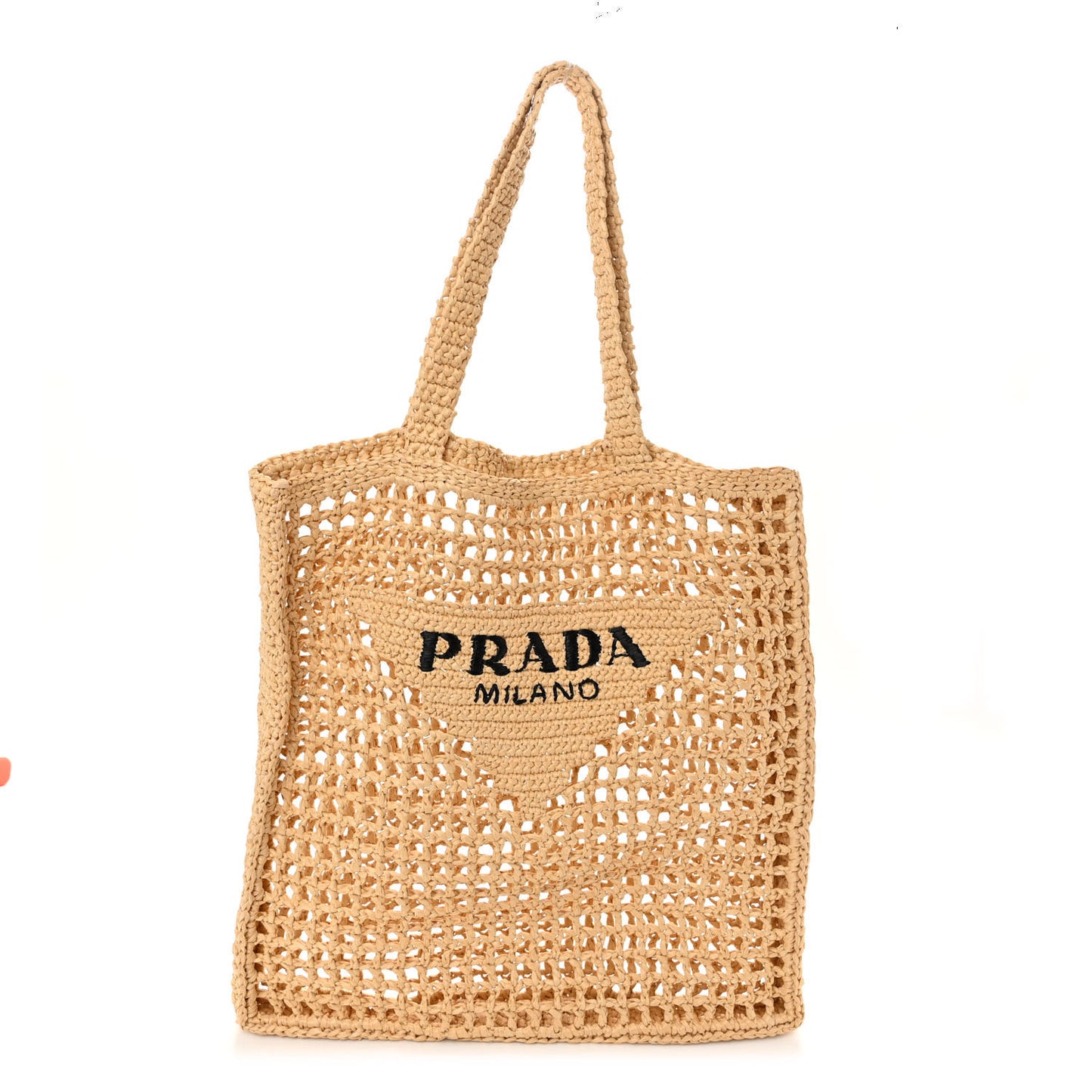 Yarn Raffia Effect Crochet Logo Embroidered Tote Bag Naturale