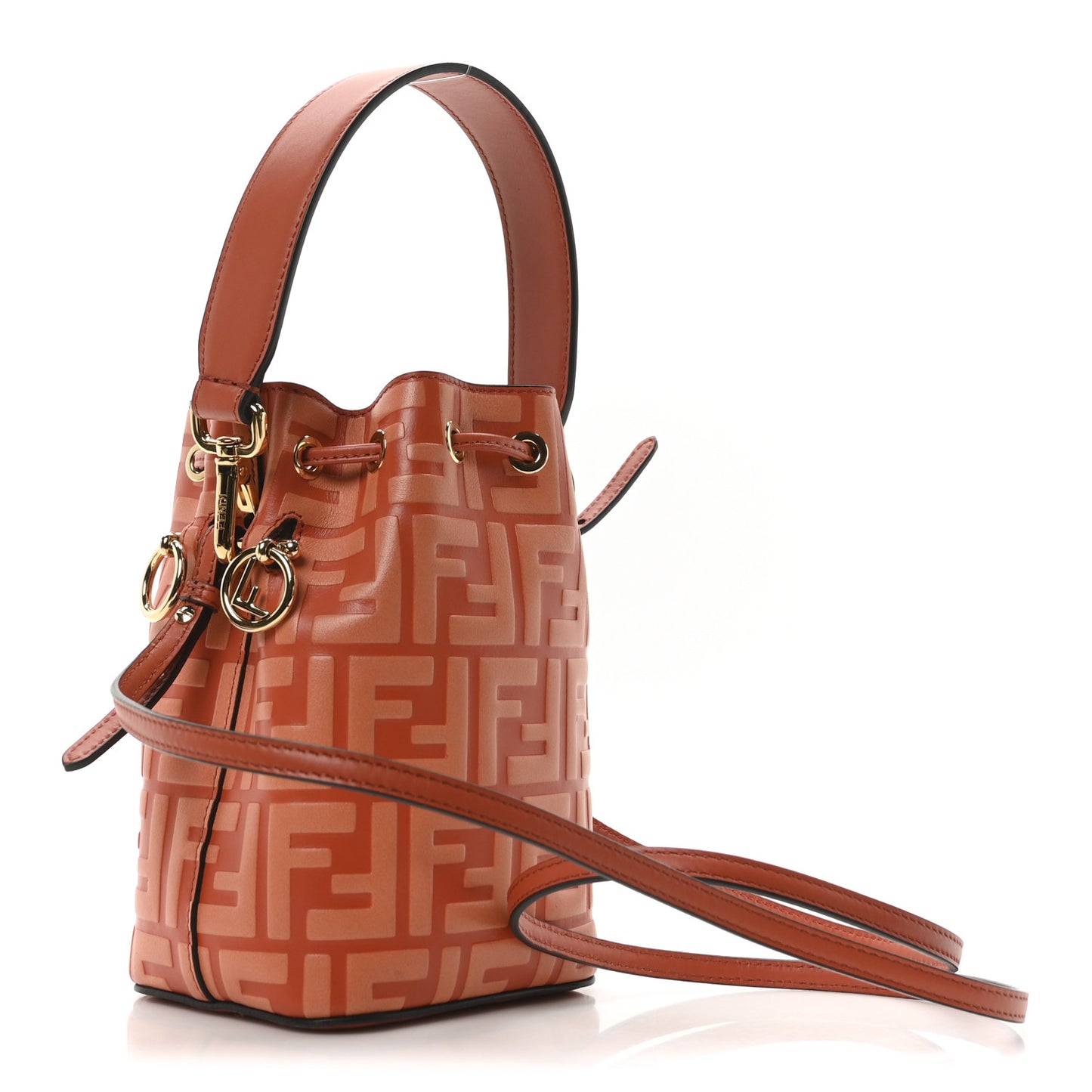 Vitello Termosport F is Fendi FF 1974 Embossed Mini Mon Tresor Bucket Bag Brick