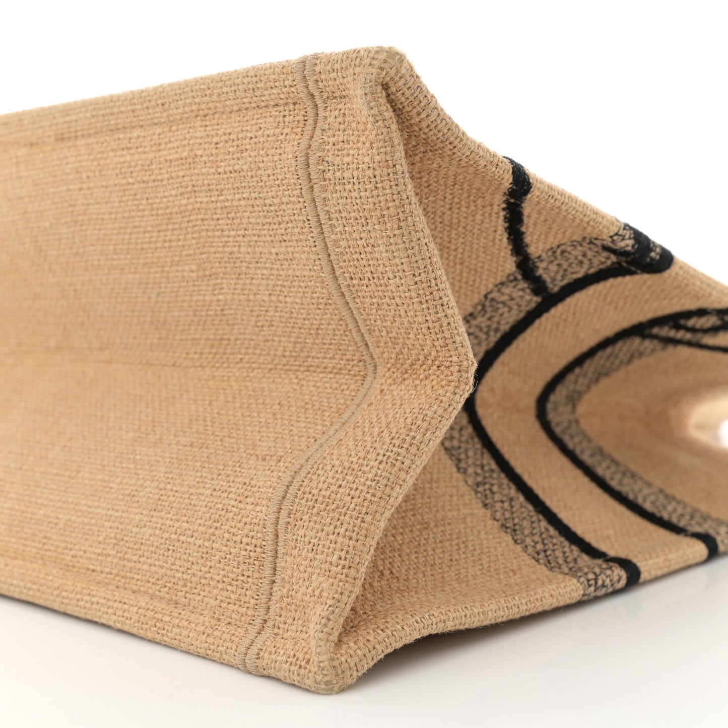 Canvas Jute Embroidered Medium Book Tote Black Beige