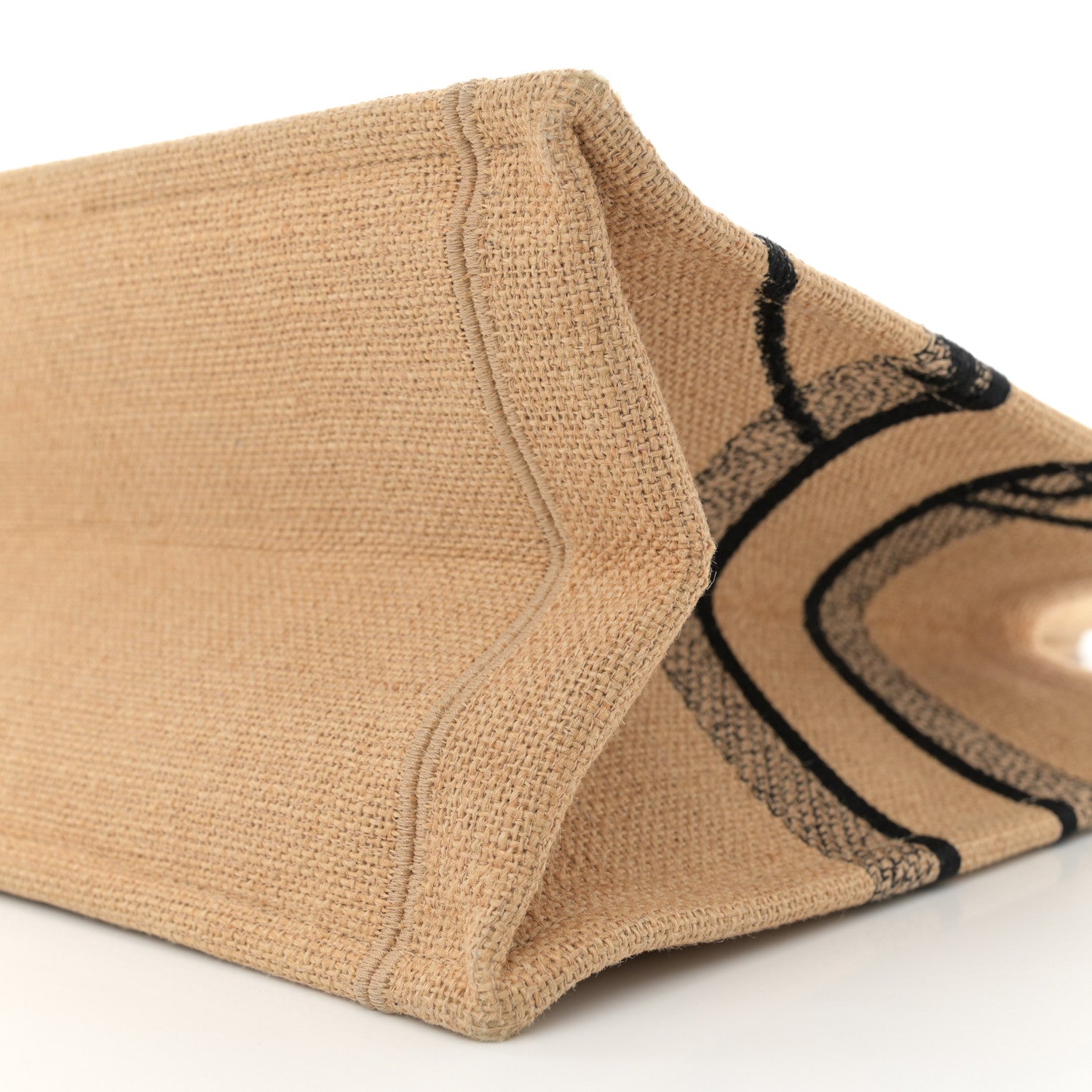 Christian Dior Canvas Jute Embroidered Medium Book Tote Black Beige 10 of 14