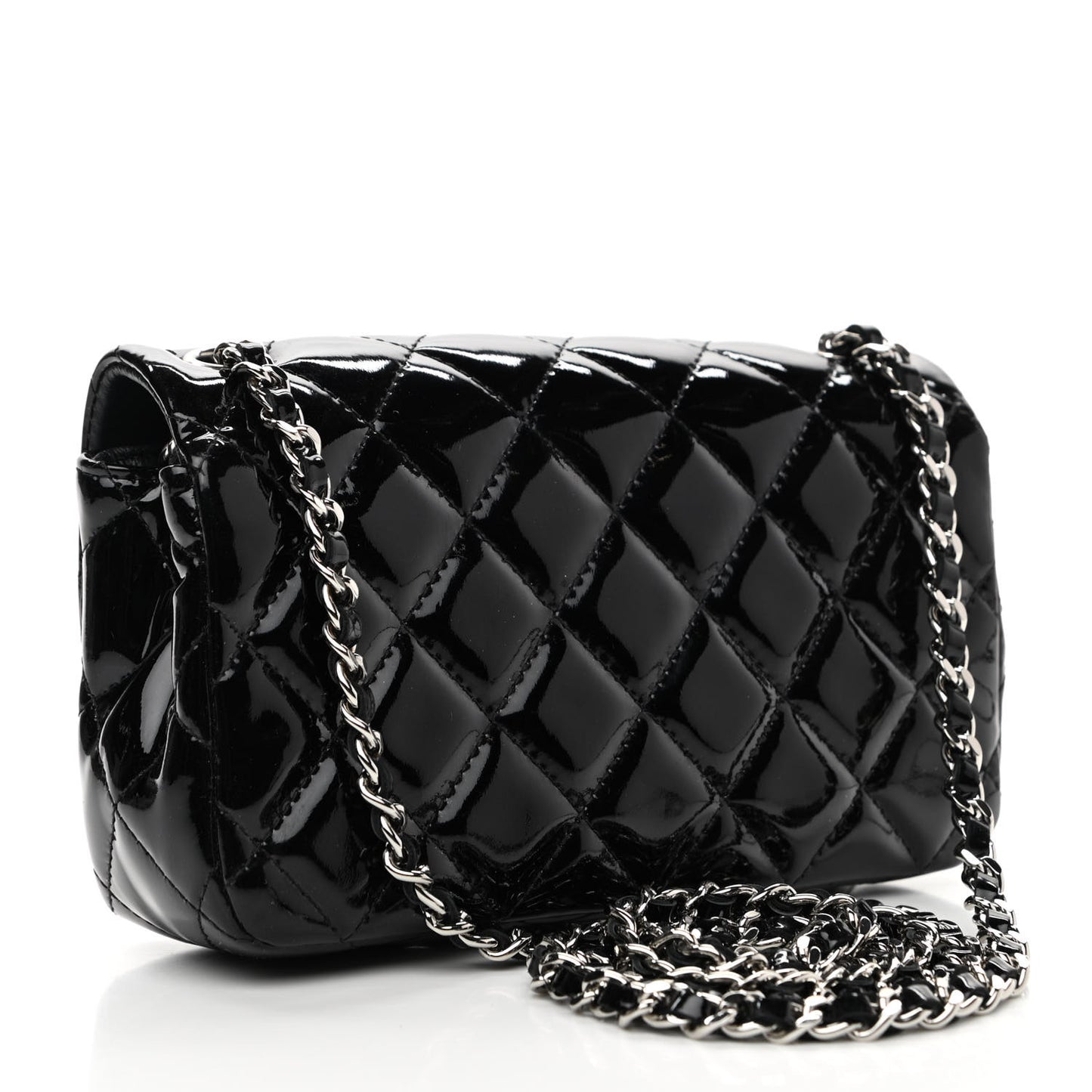 Patent Calfskin Quilted Extra Mini Rectangular Flap Black