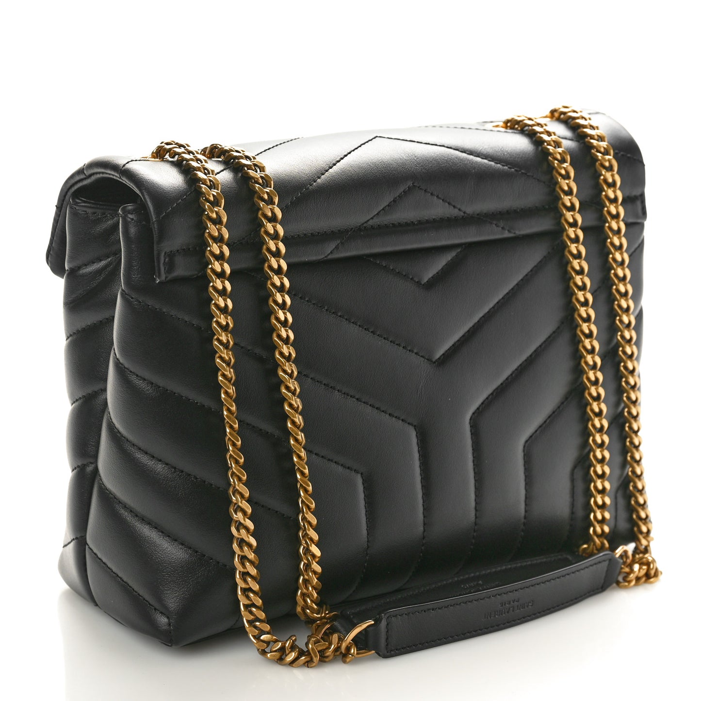 Calfskin Y Quilted Monogram Small Loulou Chain Satchel Black