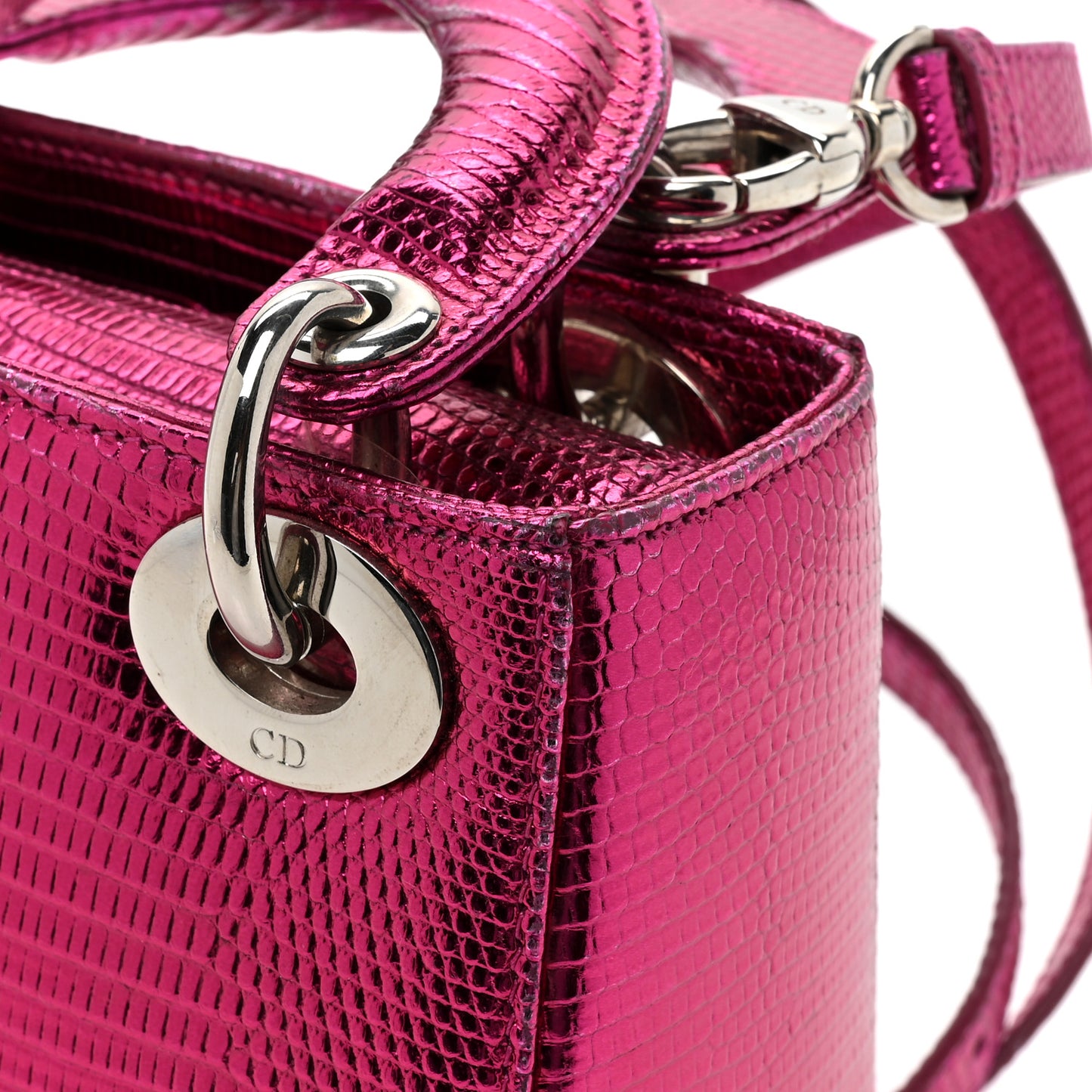 Metallic Lizard Mini Lady Dior Fuchsia