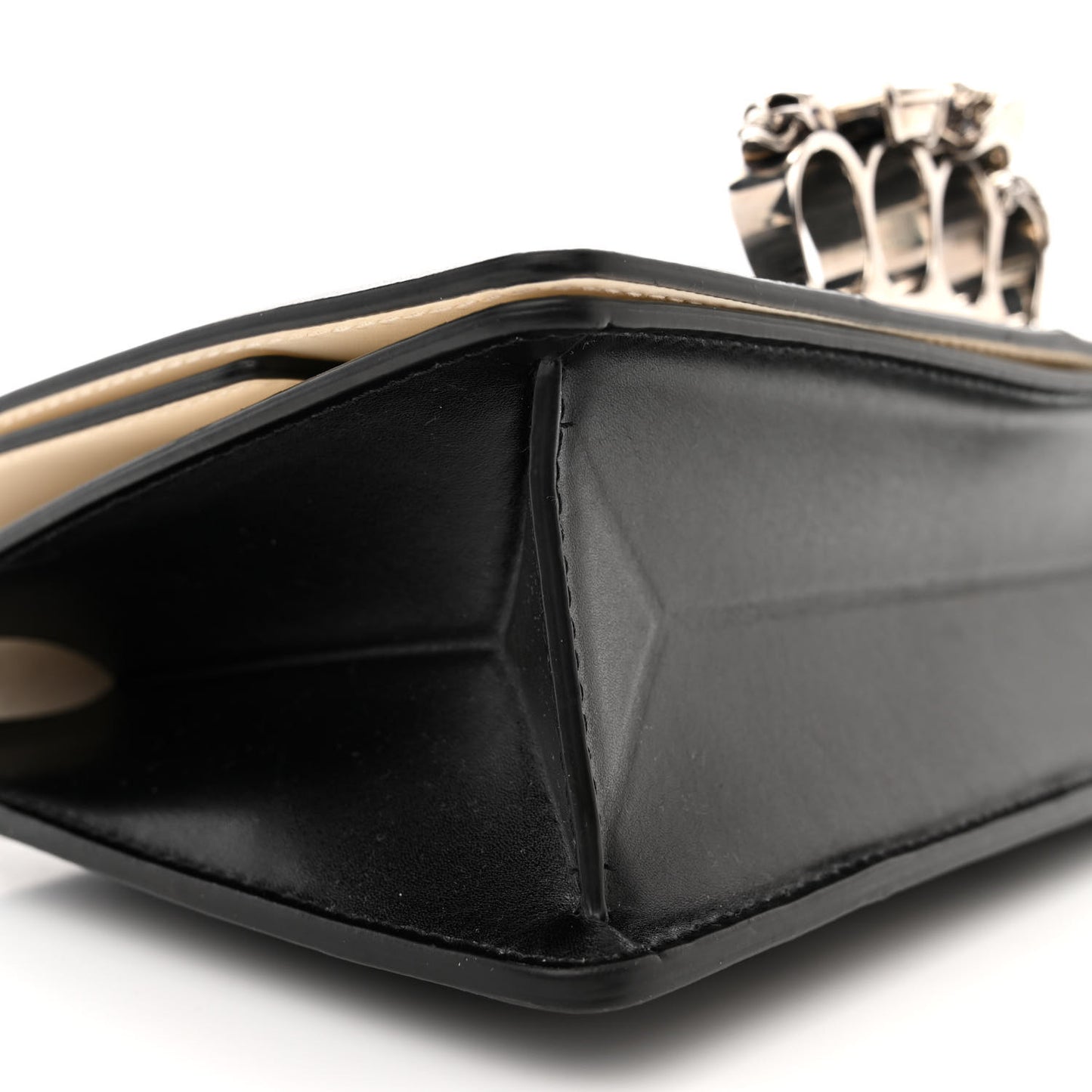 Calfskin Slash Knuckle Shoulder Bag Black Ivory