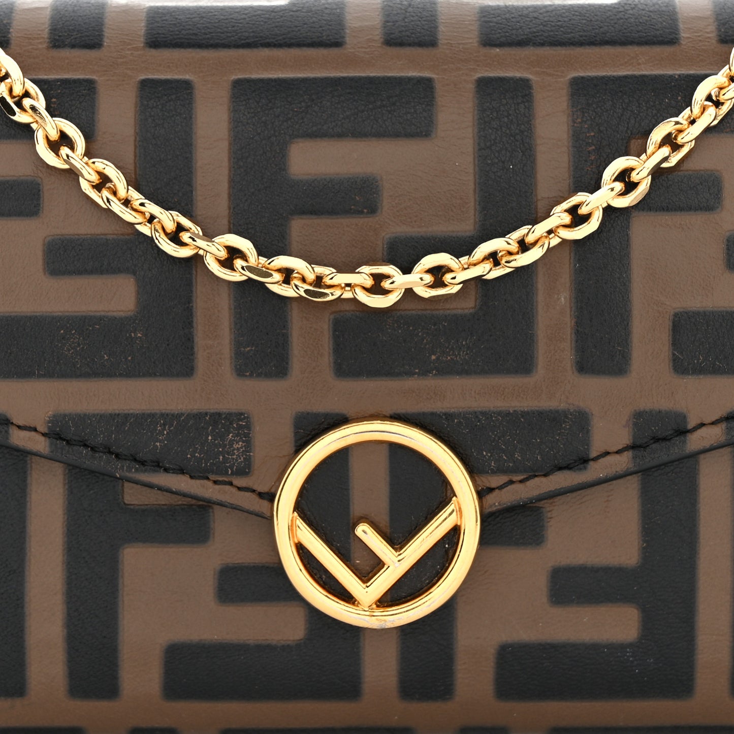 Vitello Soft F is Fendi Bi-Color FF 1974 Embossed Continental Envelope Wallet On Chain Maya Black