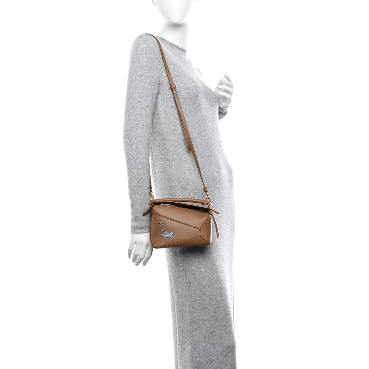 X SUNA FUJITA Satin Calfskin Mini Lemur Puzzle Edge Bag Brown