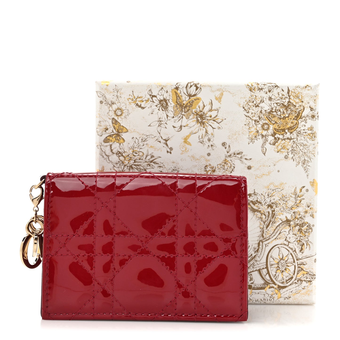 Patent Cannage Small Lady Dior Flap Card Holder Scarlet