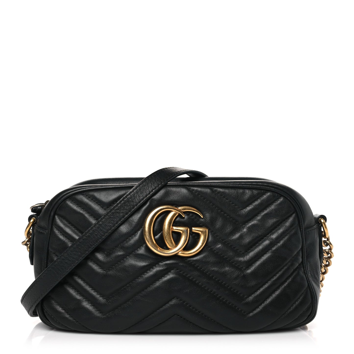 Calfskin Matelasse Small GG Marmont Chain Shoulder Bag Black