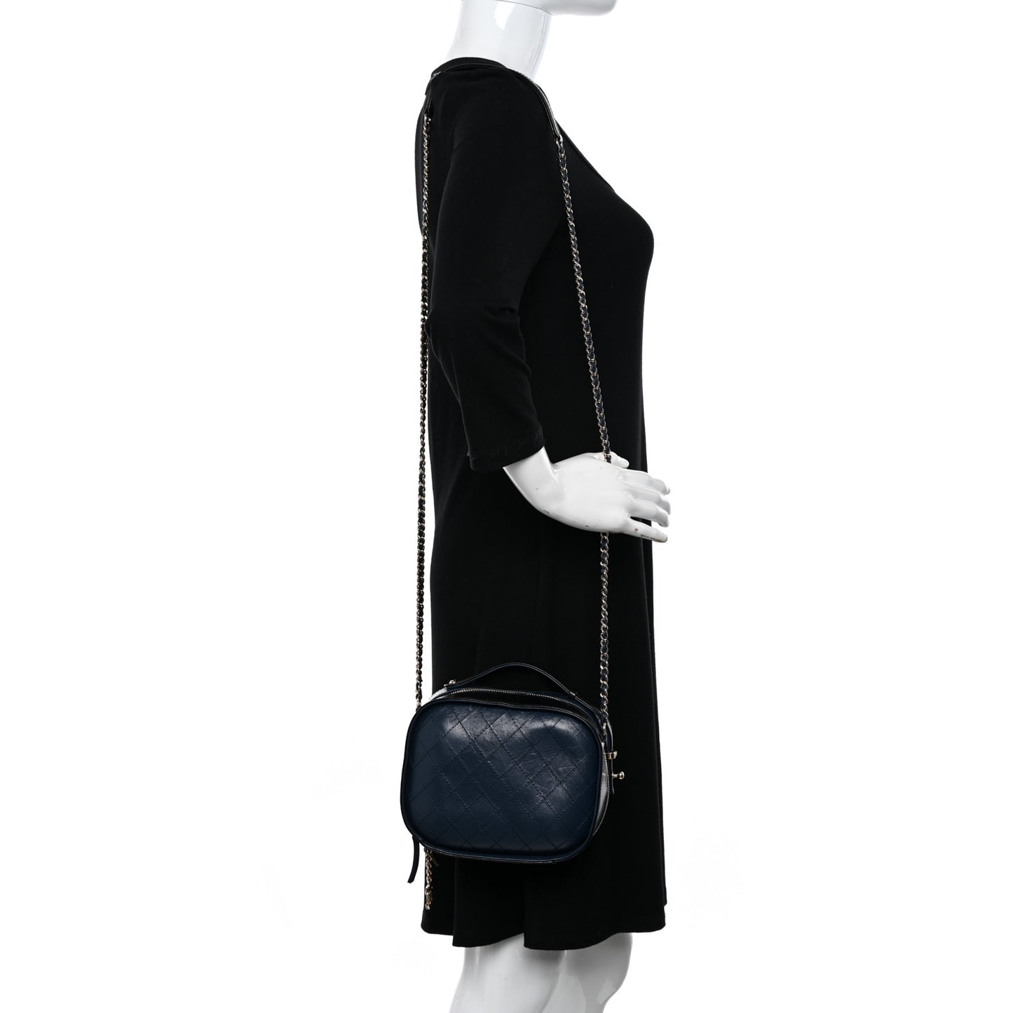 Calfskin Stitched Vanity Case Black Navy