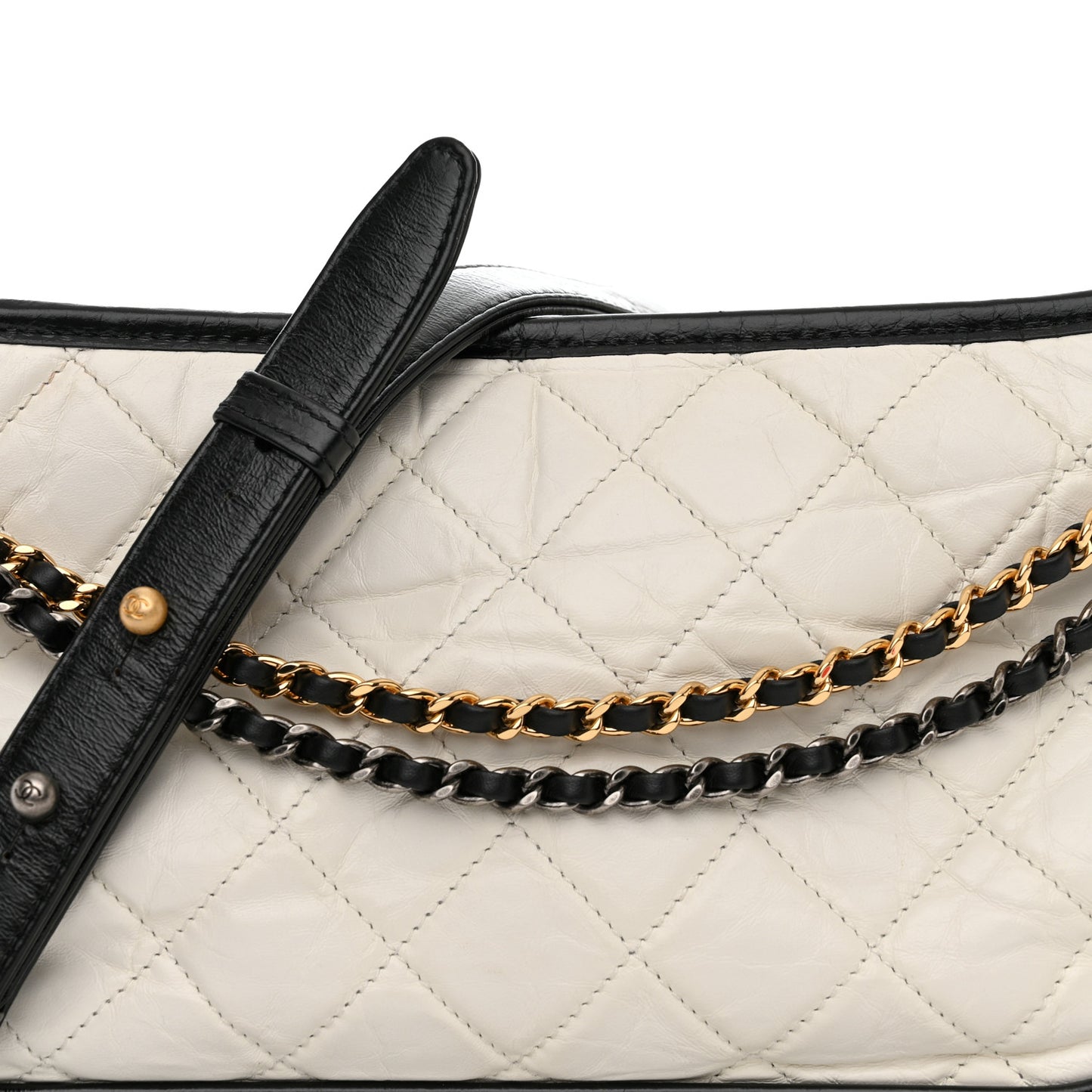 Aged Calfskin Quilted Medium Gabrielle Hobo Black White