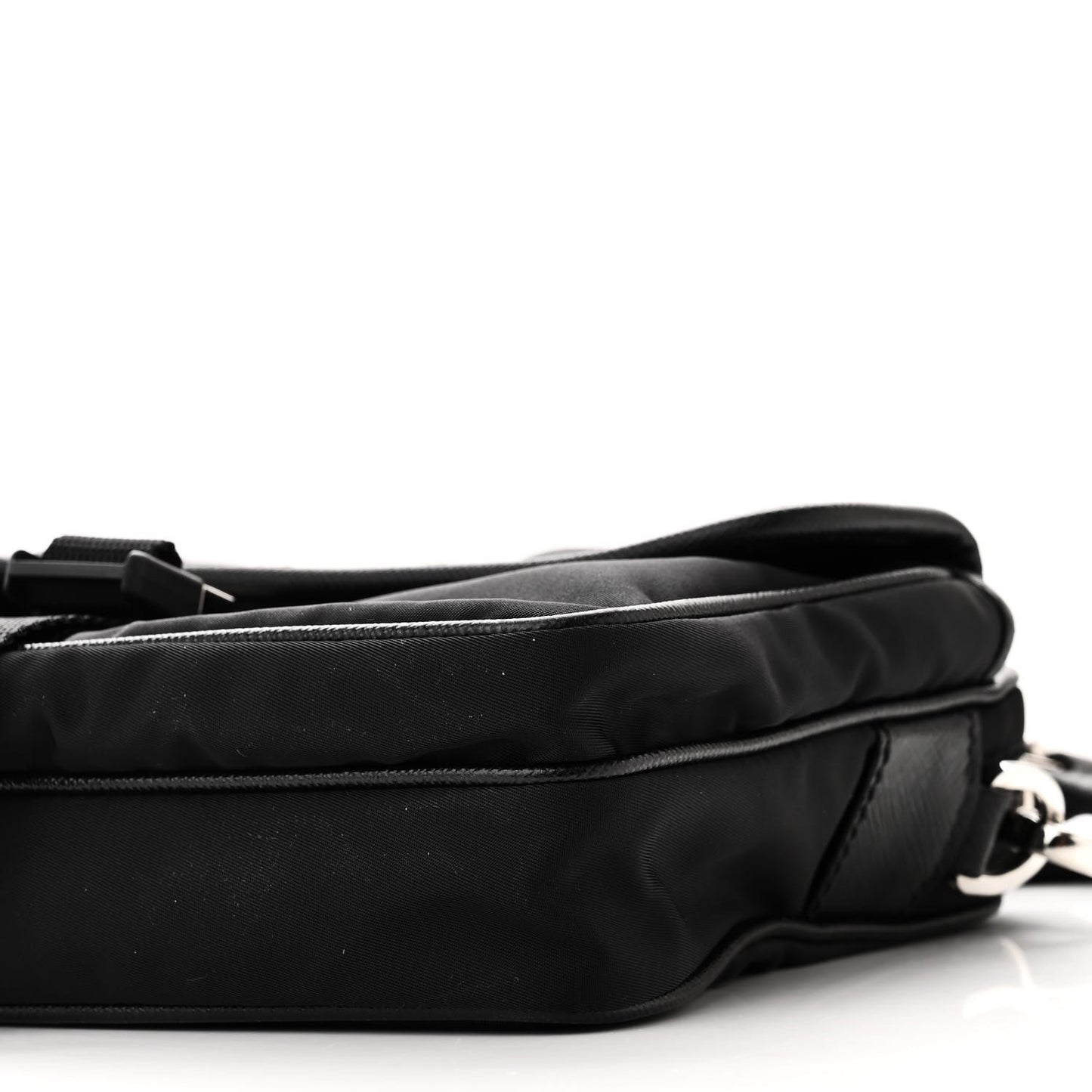 Re-Nylon Saffiano Pocket Single Snap Buckle Shoulder Bag Black