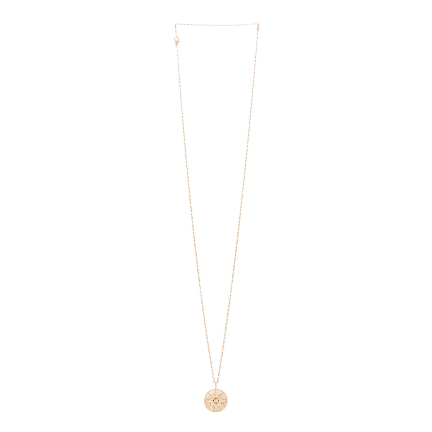 18K Yellow Gold Diamond Mother of Pearl Rose Des Vents Medallion Necklace