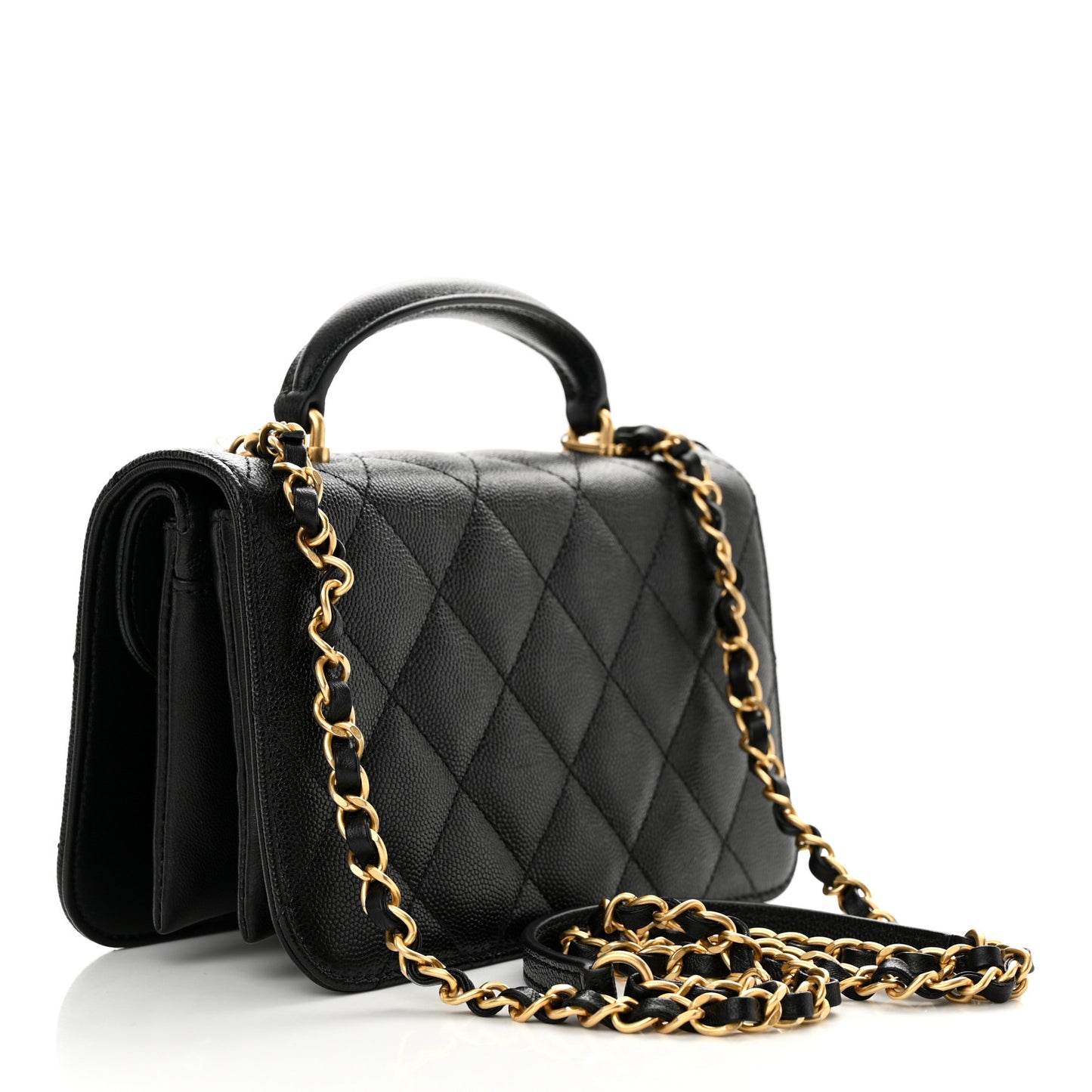 Caviar Quilted Mini Top Handle Flap Black
