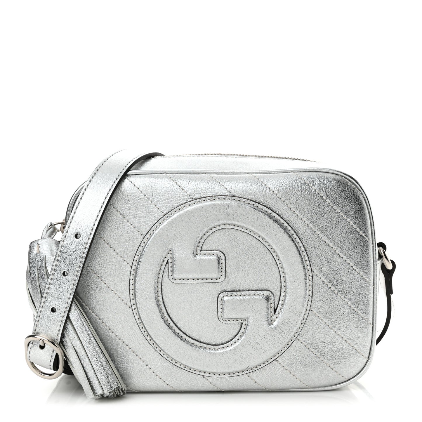 Metallic Sakai Be Green Calfskin Diagonal Stitched Small Blondie Shoulder Bag Silver