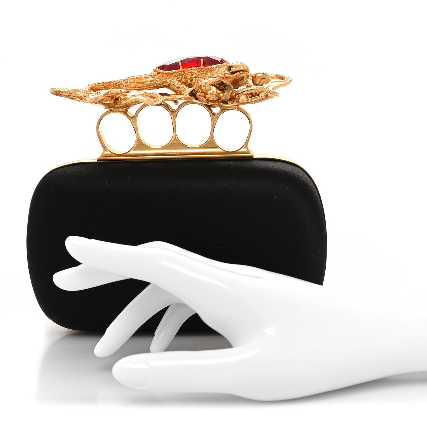 ALEXANDER MCQUEEN Satin Salamander Knuckle Box Clutch Clutch Black