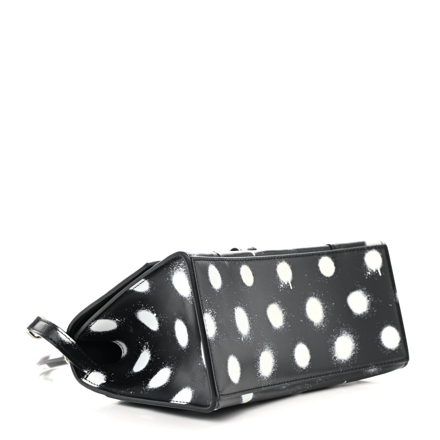 Smooth Calfskin Spray Polka Dot Small Hourglass Top Handle Bag Black White